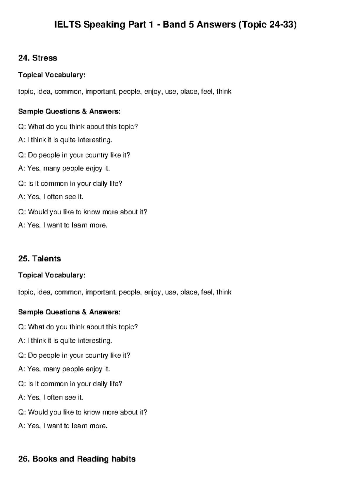 IELTS Speaking Part 1 Band 5: Topics 4-13 Vocabulary & Sample Answers ...