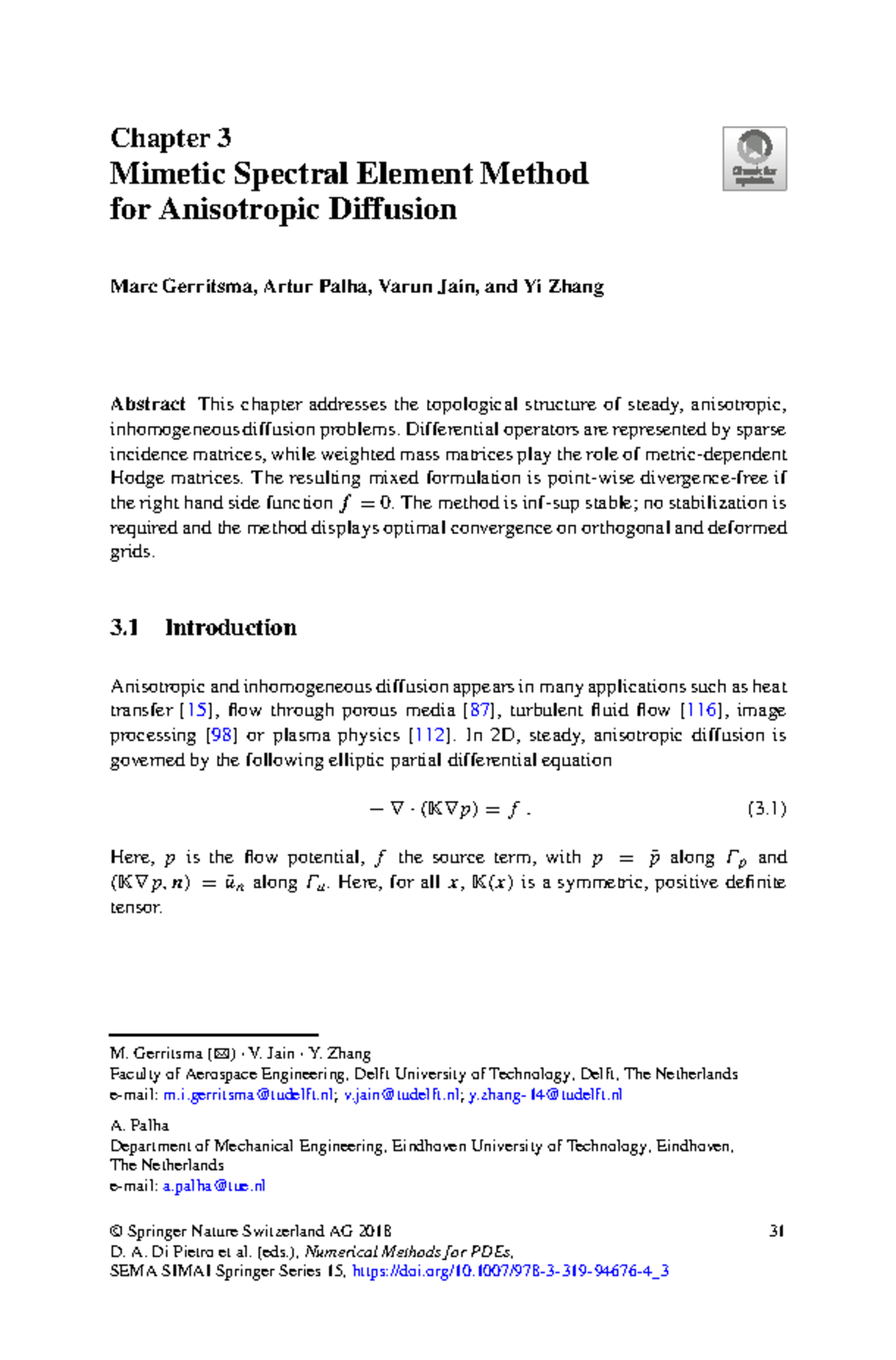 Chapter 3: Mimetic Spectral Element Method for Anisotropic Diffusion ...