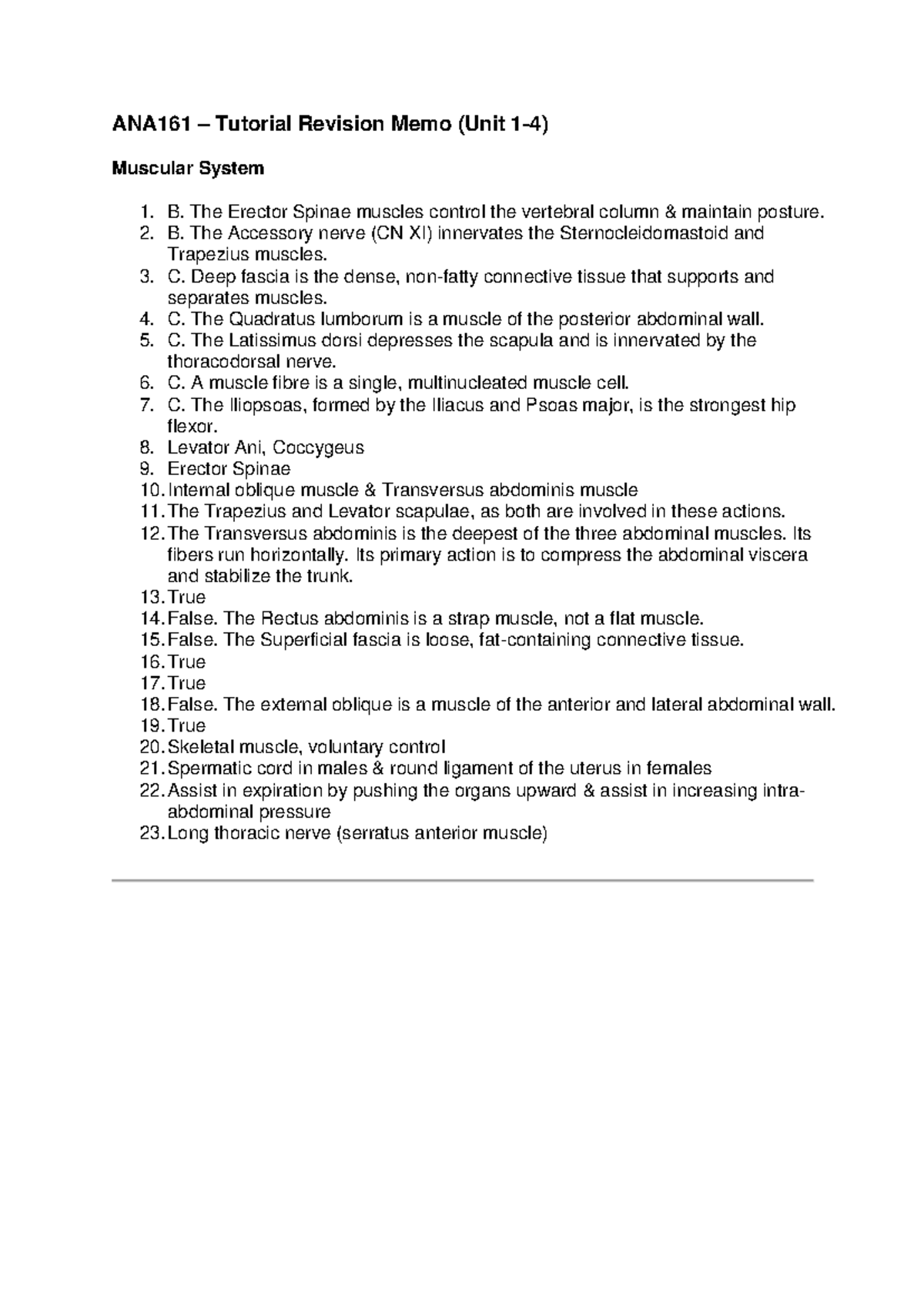 ANA161 – Comprehensive Tutorial Revision Memo (Units 1-4) - Studocu