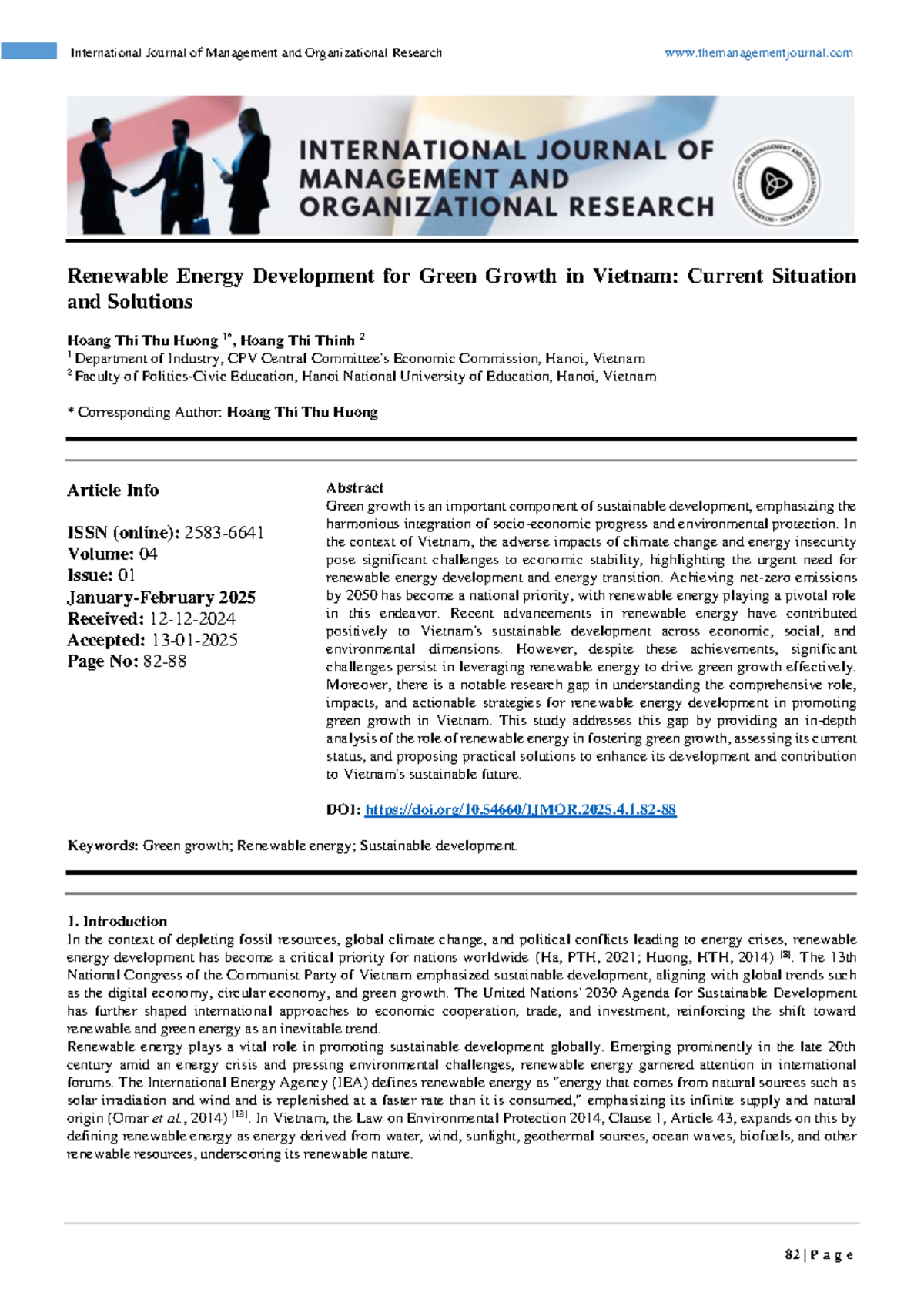 Renewable Energy Development for Green Growth in Vietnam (MOR-2025 ...
