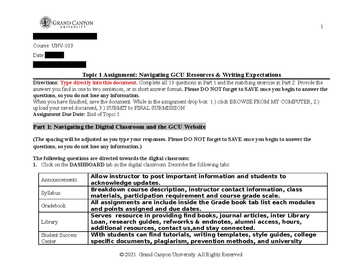 Unv 103 Resources Worksheet Name Keydra Denise Evans Course Unv