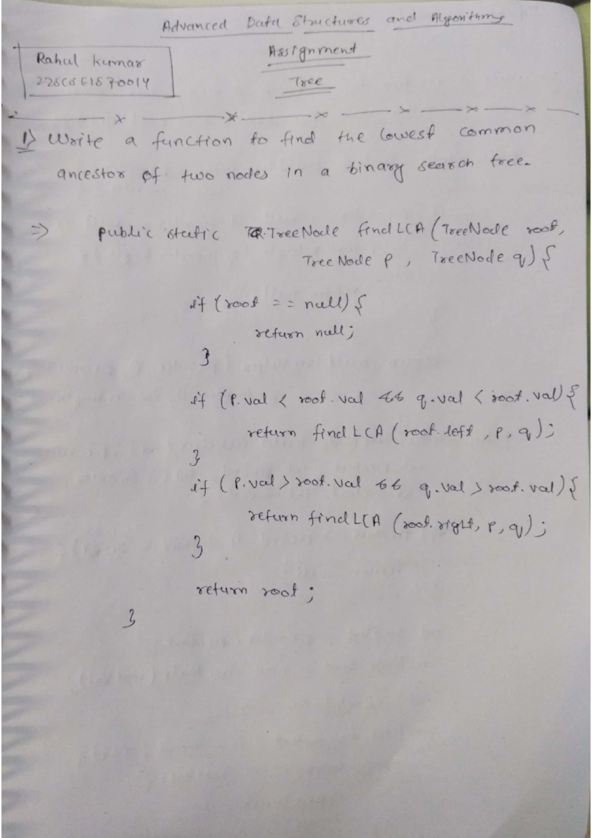 Tree assignment - Advanced Data Structures and Algorithmy Rahul kumar ...
