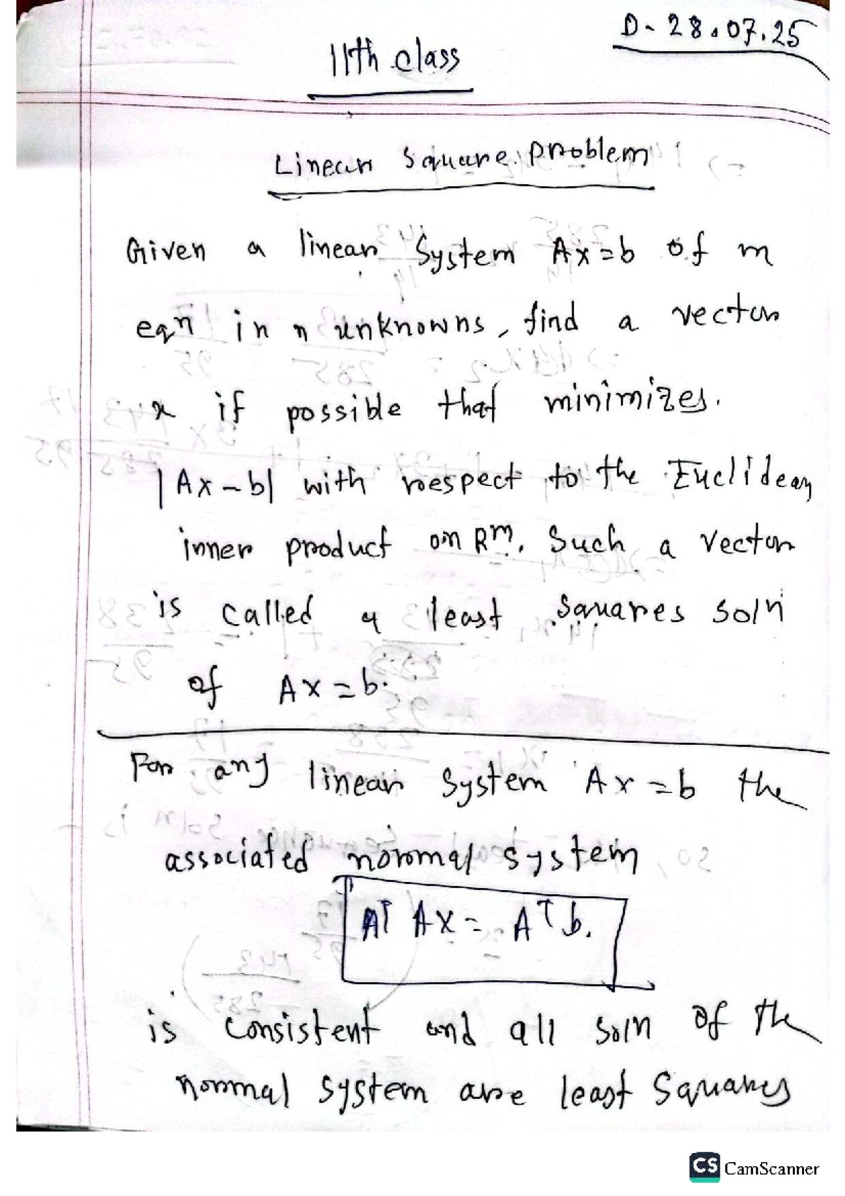 MAT 205: 11th Class Least Squares Solutions and Linear Systems - Studocu