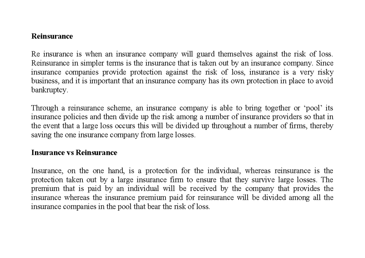 Reinsurance Overview: Legal Implications & Agency Principles in Banking ...