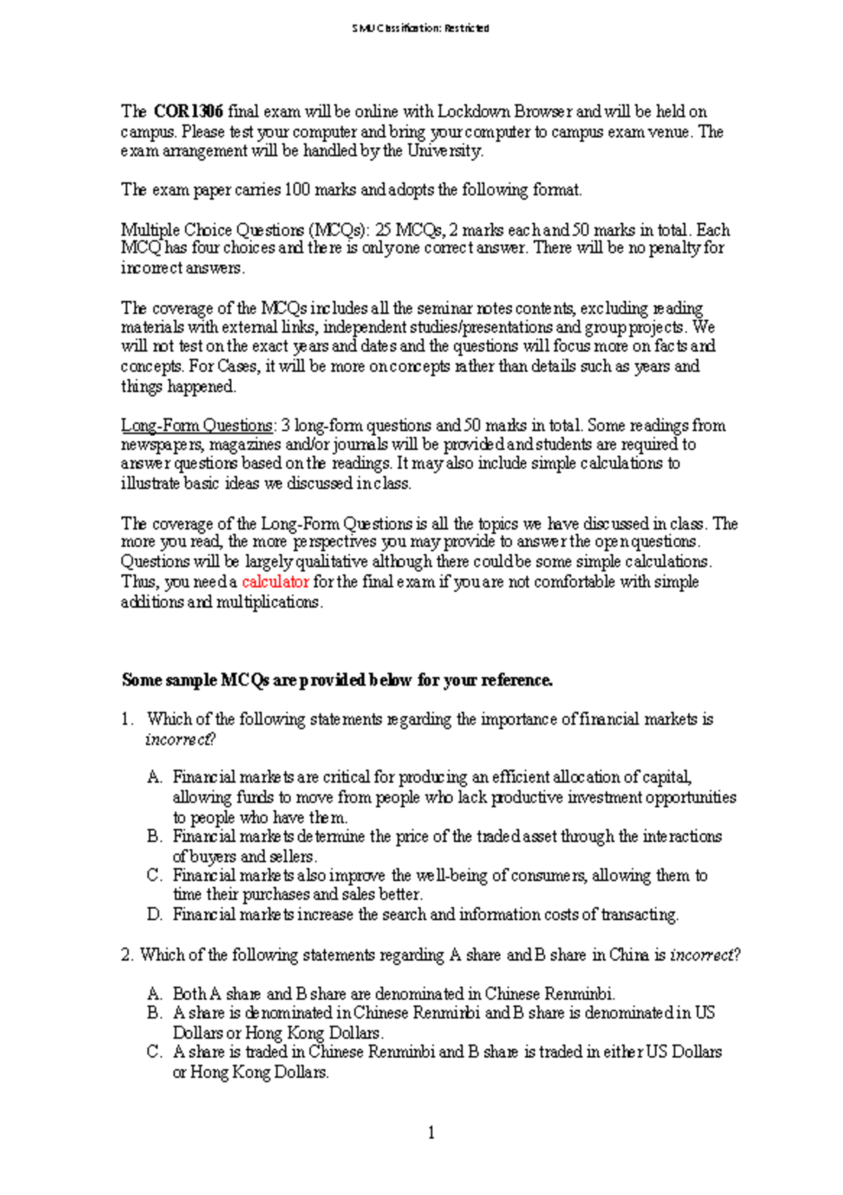 COR1306 Final Exam: Sample Questions and Exam Format Overview - Studocu