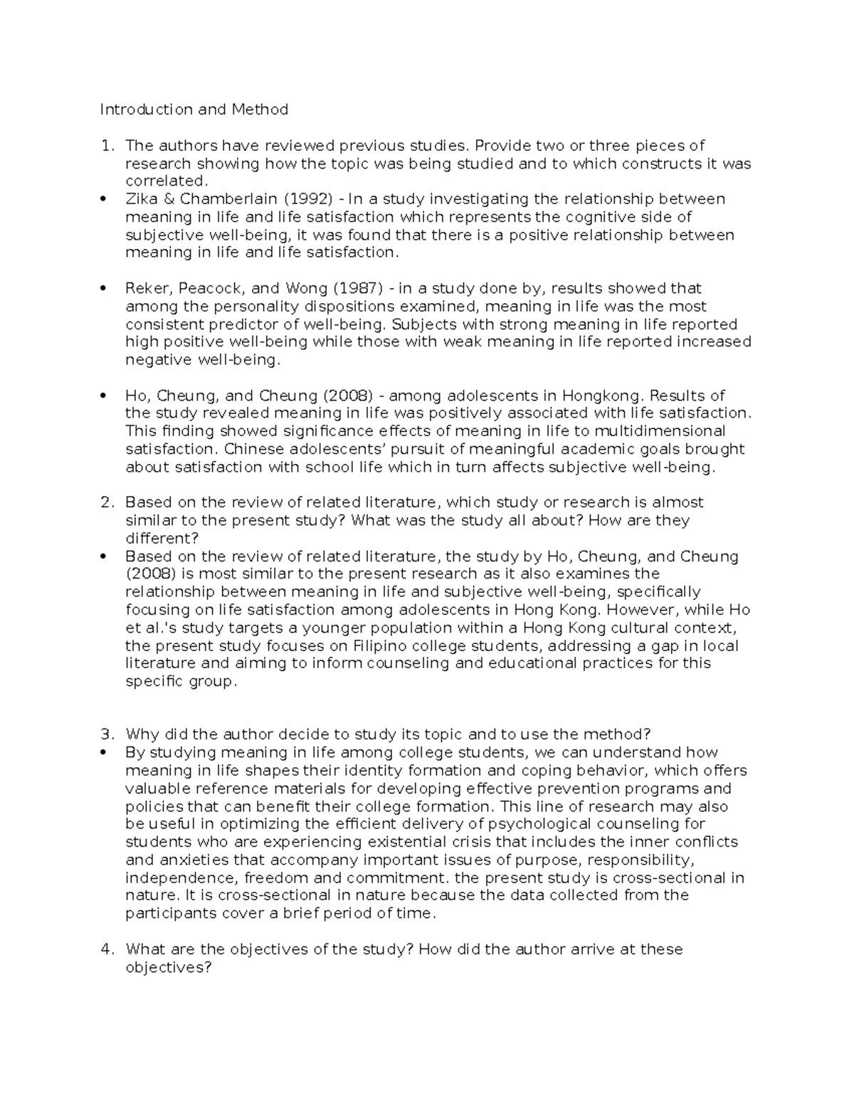 Jounal # 2 - sample critique - Introduction and Method The authors have ...
