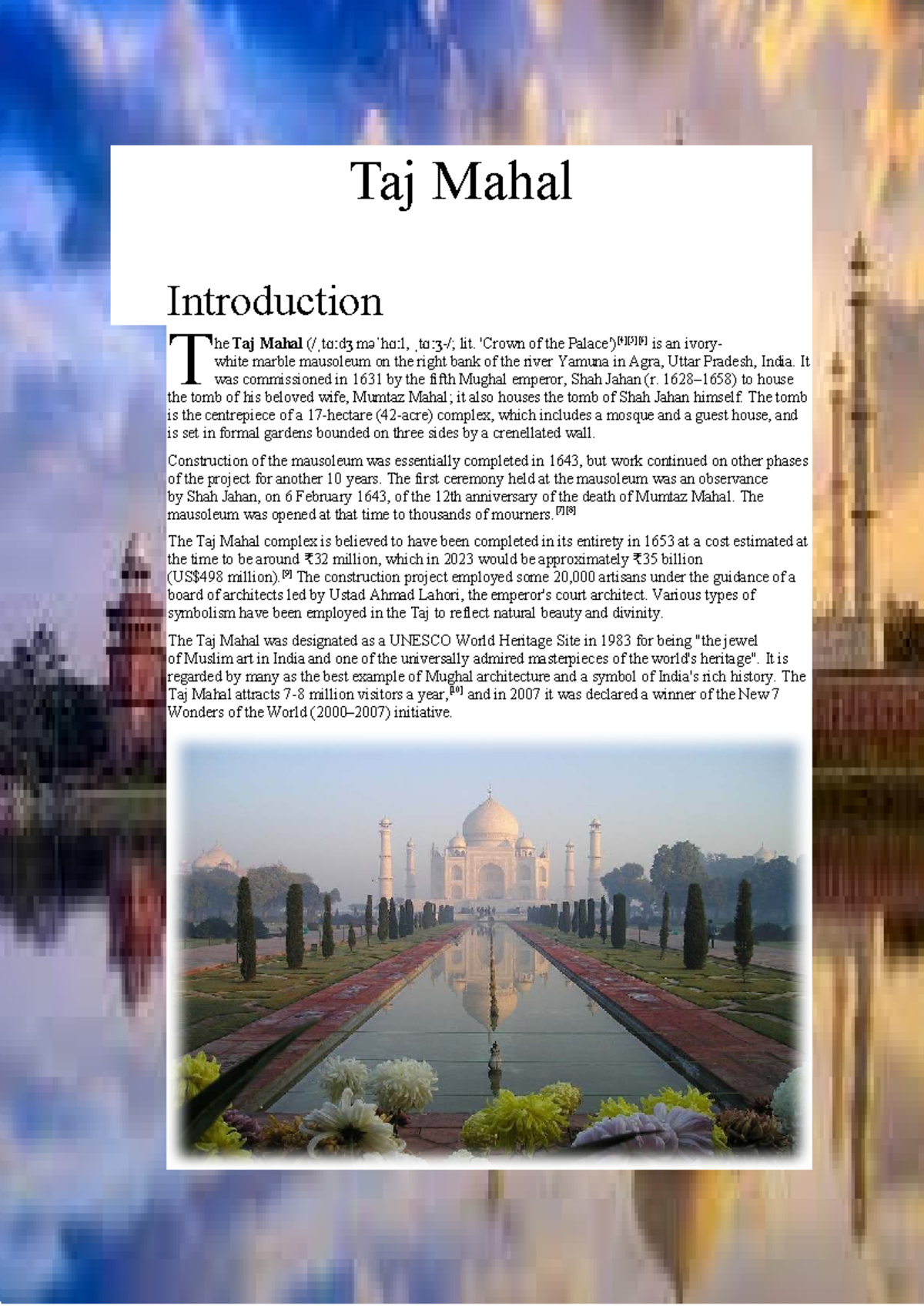 Taj Mahal Overview - Exam Study Notes with History and Architecture ...