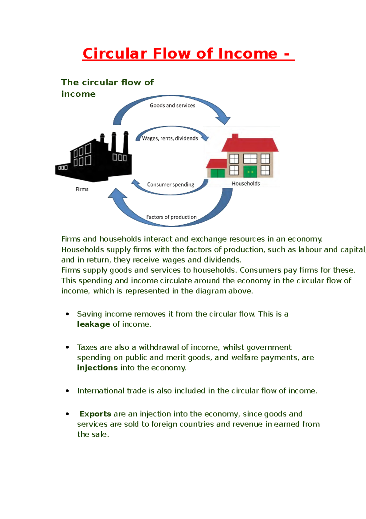 Circular Flow of Income: Understanding Injections, Leakages & MPC - Studocu