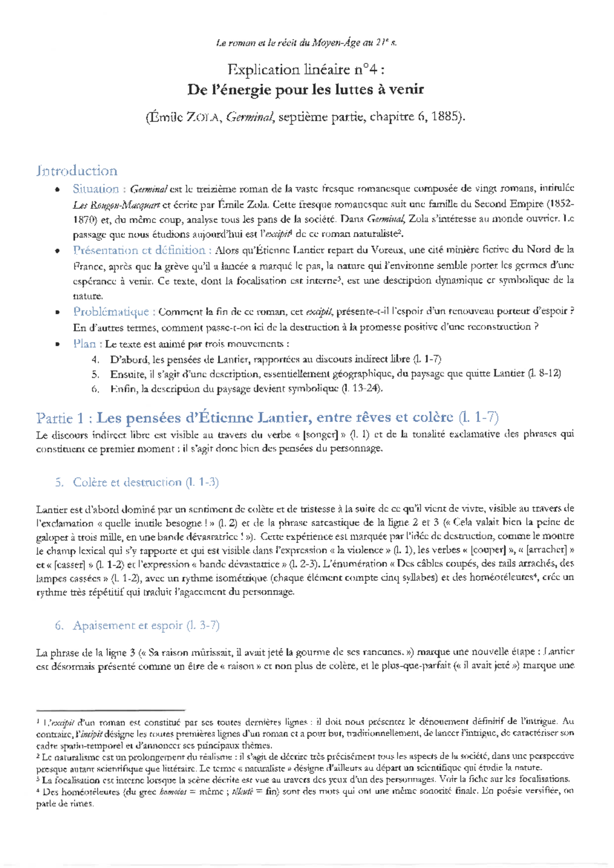 LLC4 - Analyse linéaire de Germinal : Lantier et le renouveau ...