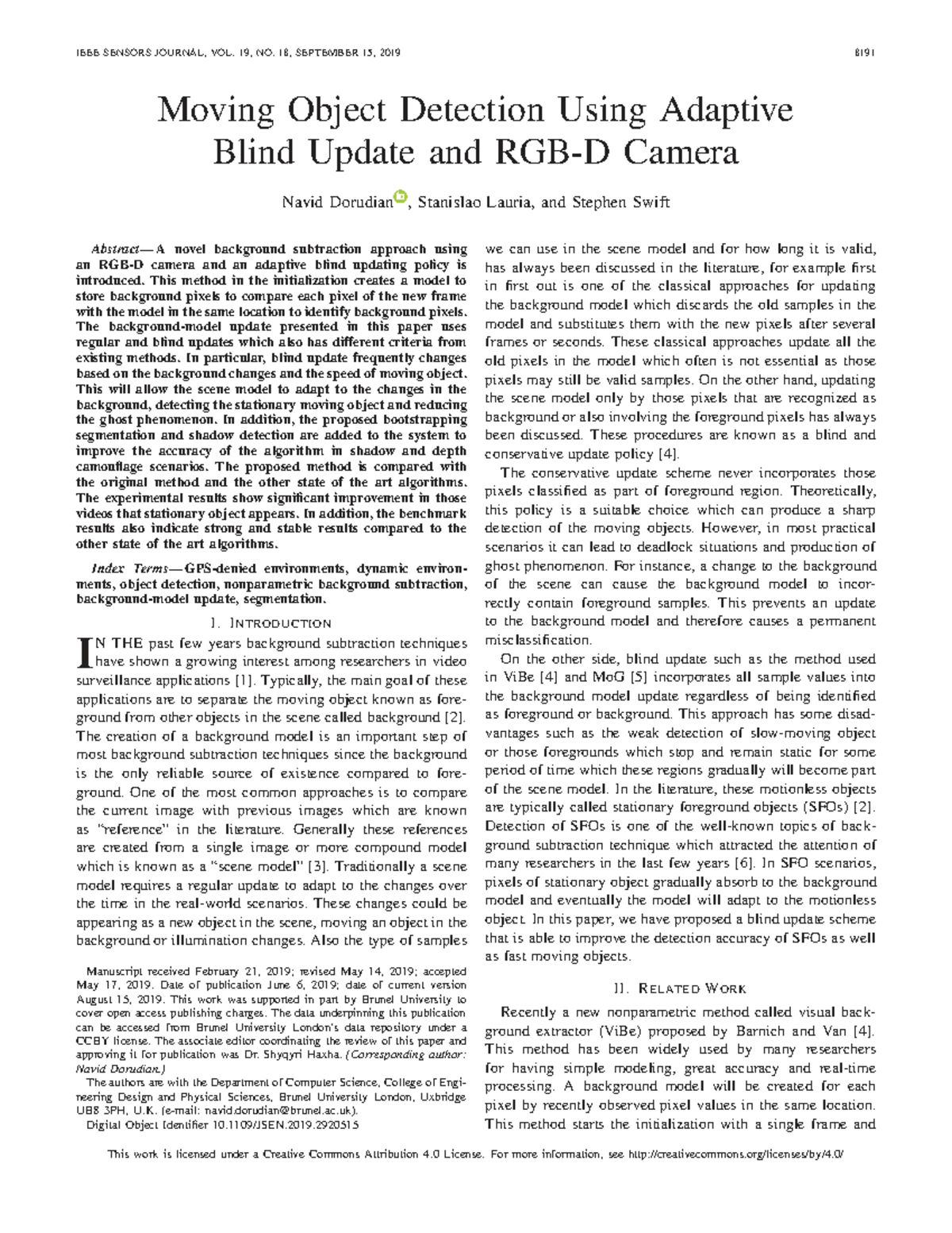 Moving Object Detection Using Adaptive Blind Update and RGB-D Camera ...