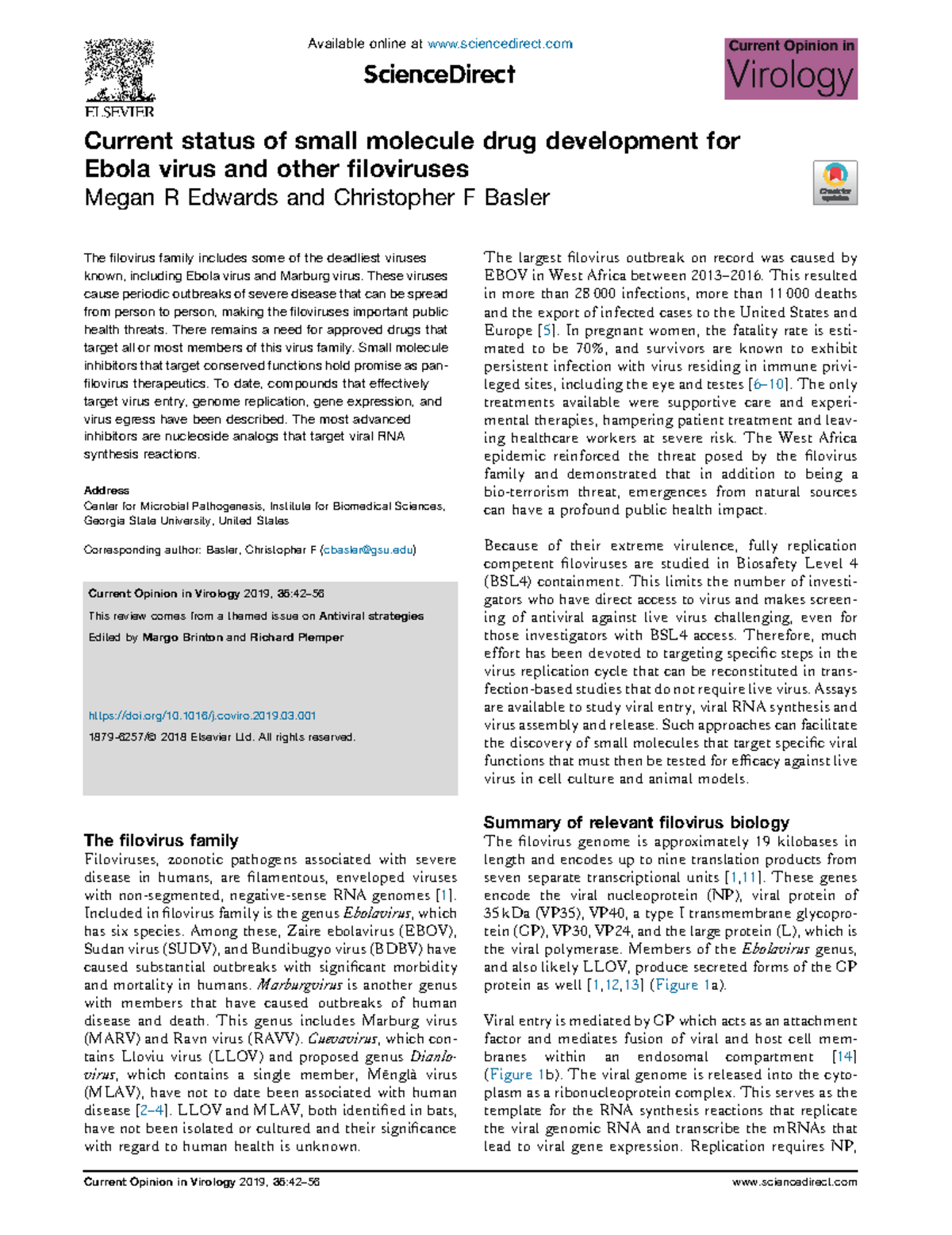 Current Status of Small Molecule Drug Development for Ebola Virus ...