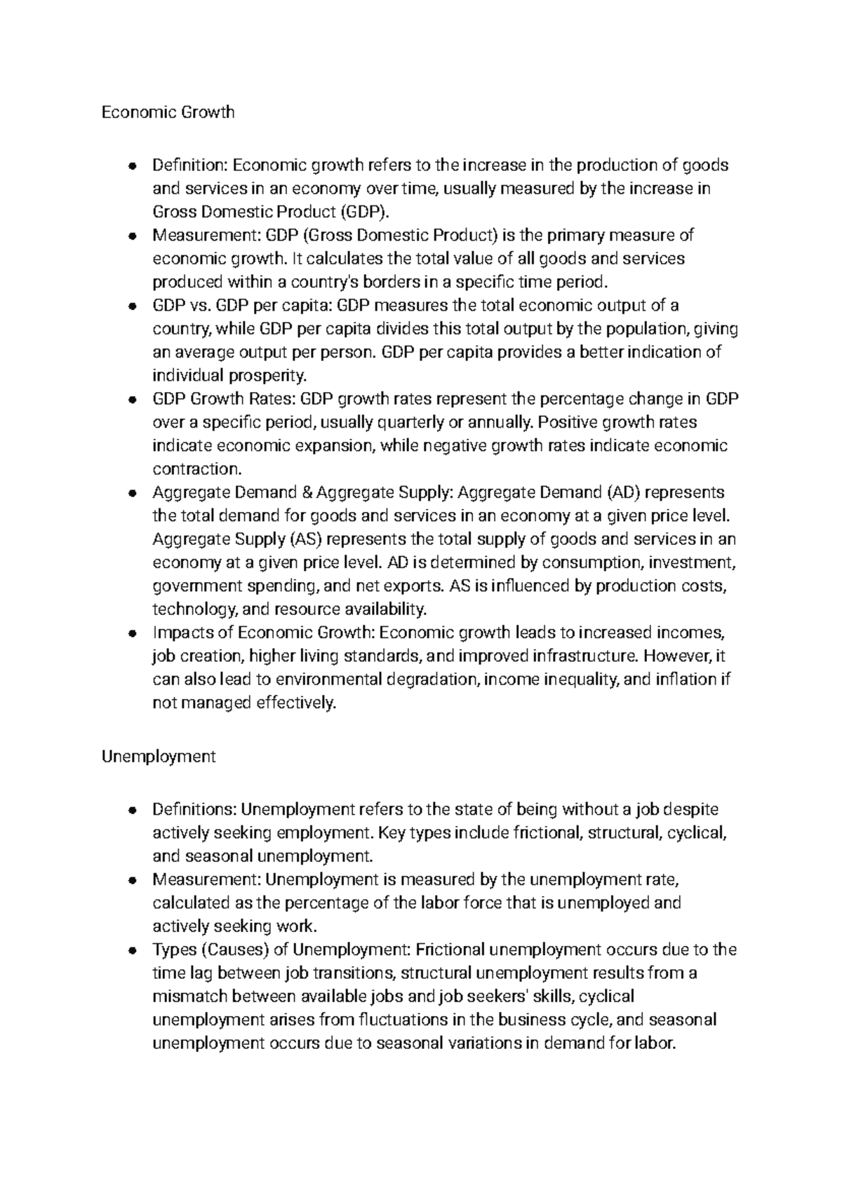 ECON 101: Economic Growth, Unemployment, and Inflation Overview - Studocu