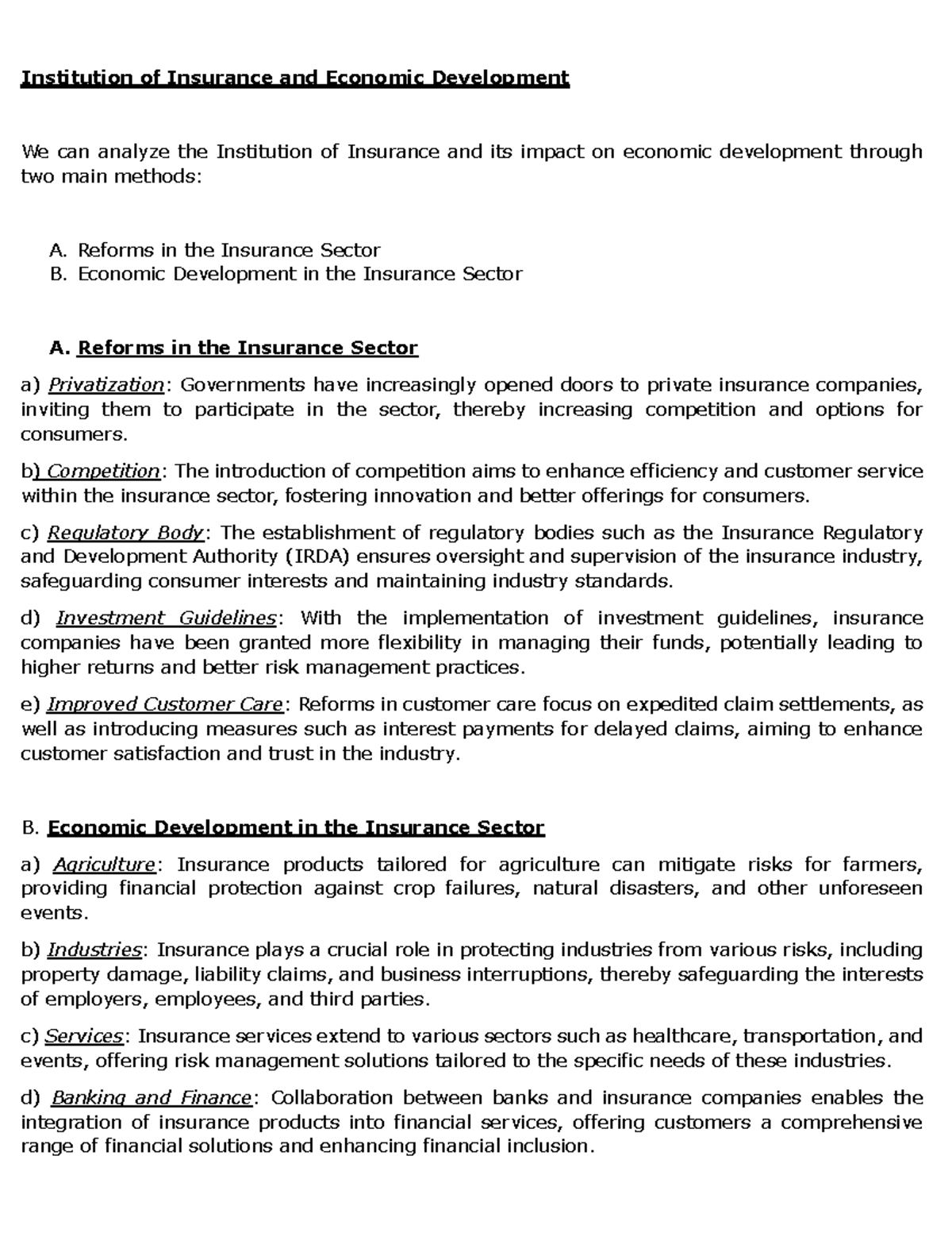 Insurance Sector Reforms and Economic Dev. Analysis - Studocu