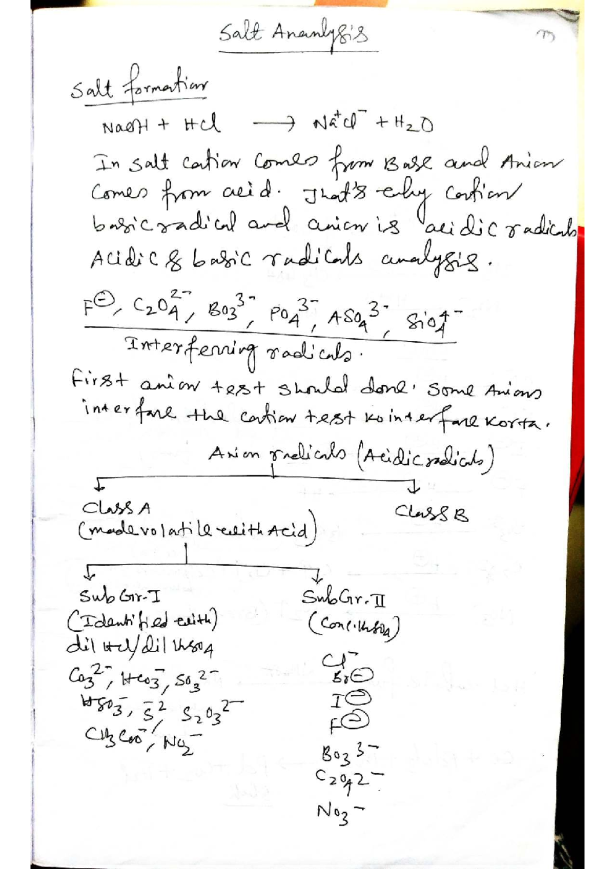 Salt Analysis (Handwritten Notes) - Cation and Anion Tests - Studocu