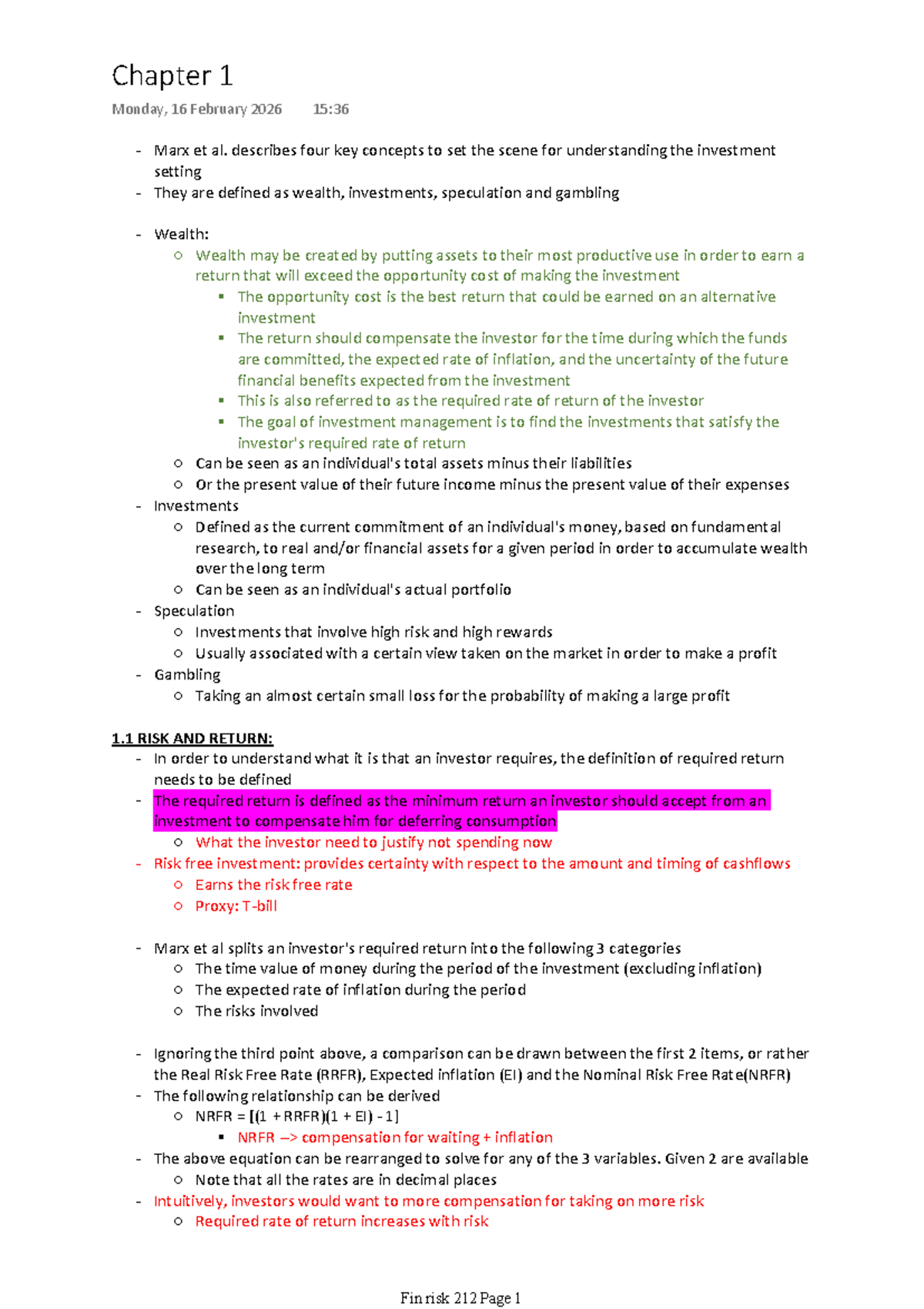 Fin Risk 212 - Chapter 1: Key Concepts in Investment Analysis - Studocu