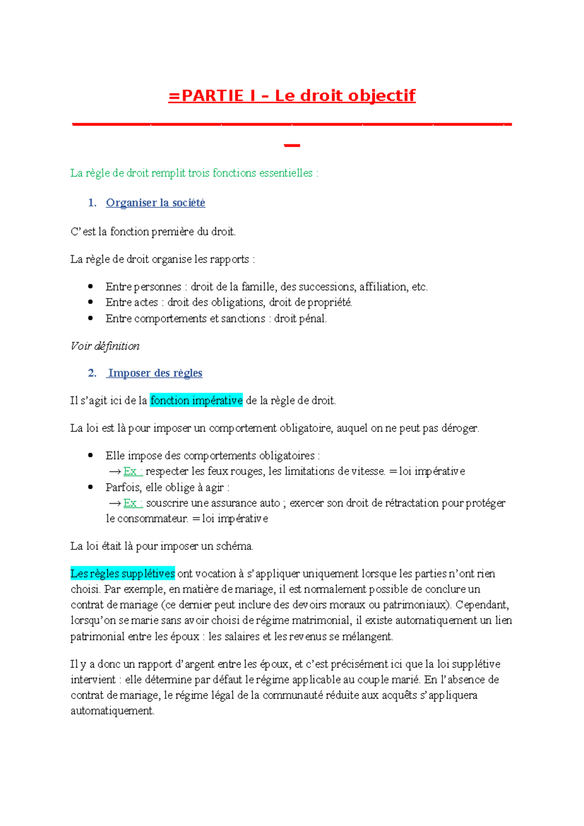 Droit Objectif : Fonctions et Évolution de la Règle de Droit (Cours ...