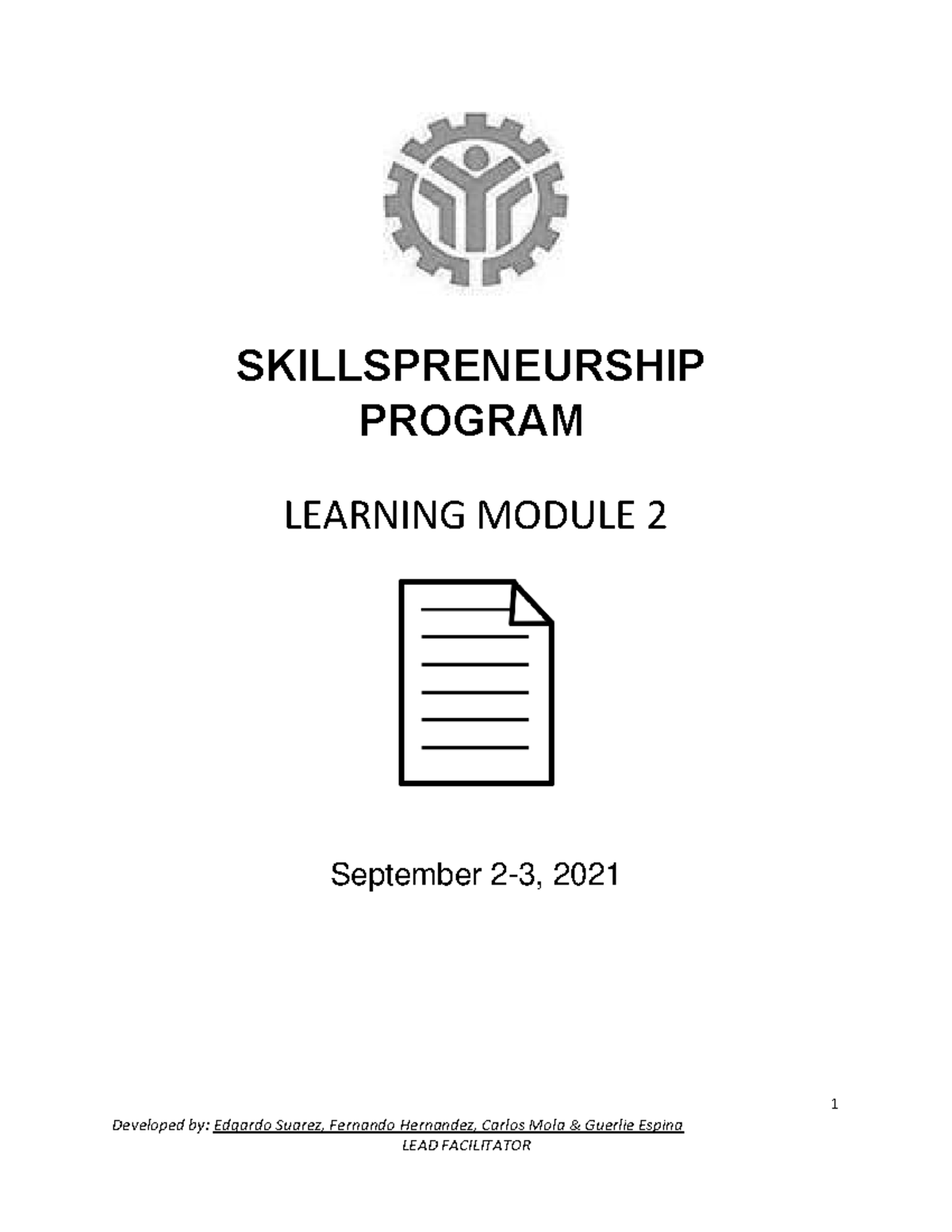 SKILLSPRENEURSHIP PROGRAM: LEARNING MODULE 2 - BOOK 2 - Studocu