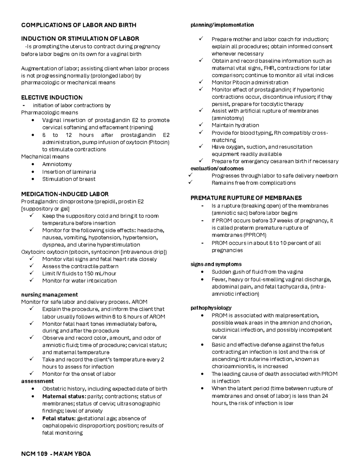 Complications of Labor and Birth: Essential Nursing Management Notes ...