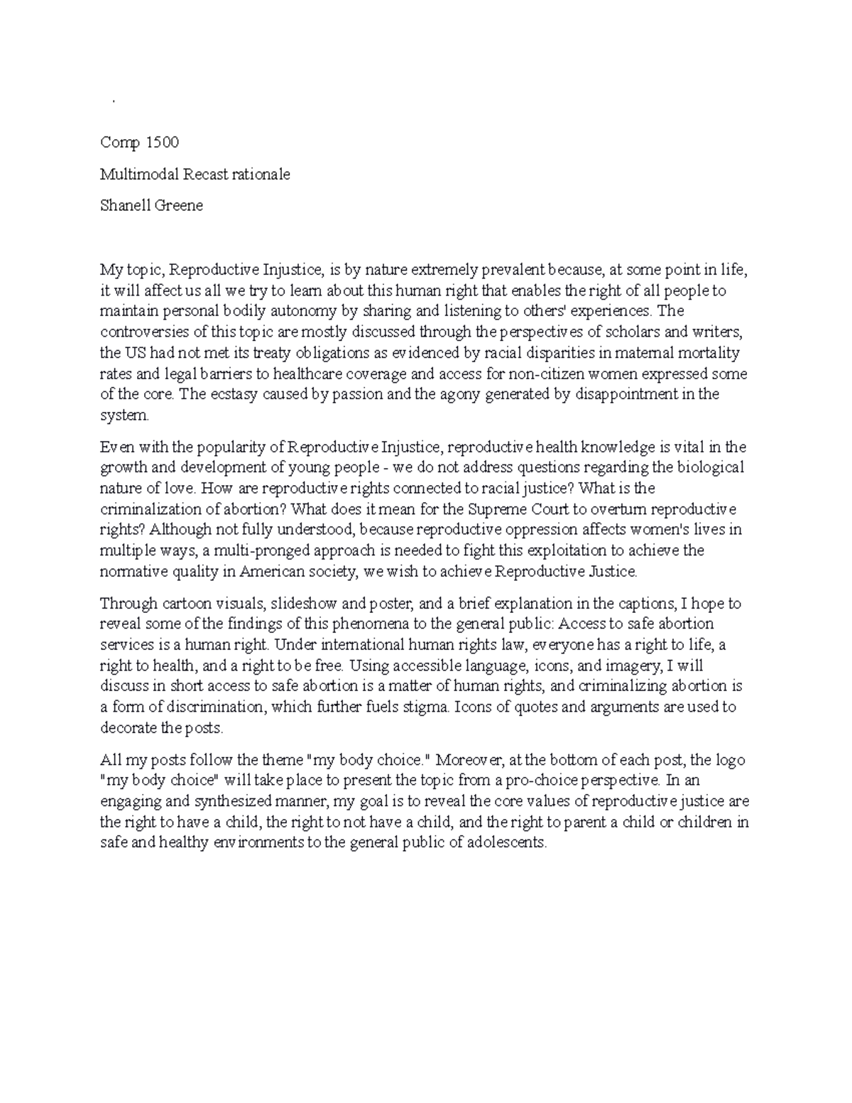 Comp 1500: Multimodal Rationale on Reproductive Injustice - Studocu