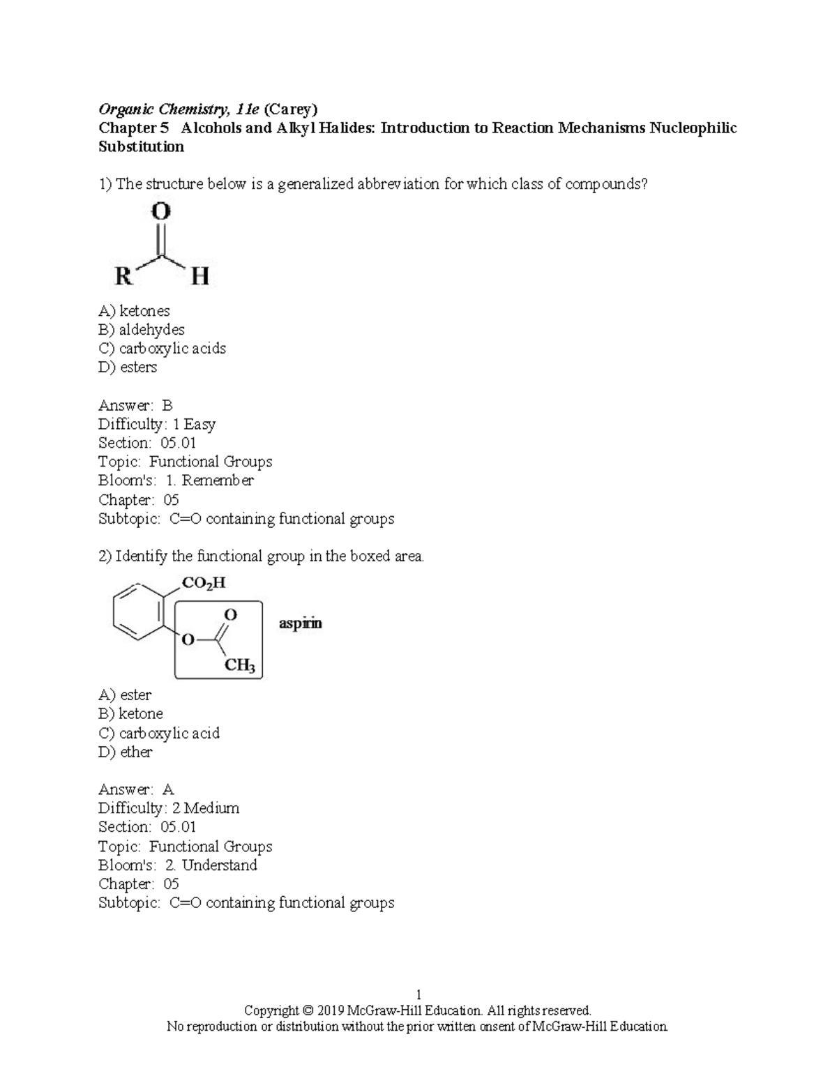 Carey 11e Chapter 05 Alcohols & Alkyl Halides Answer Key - Studocu