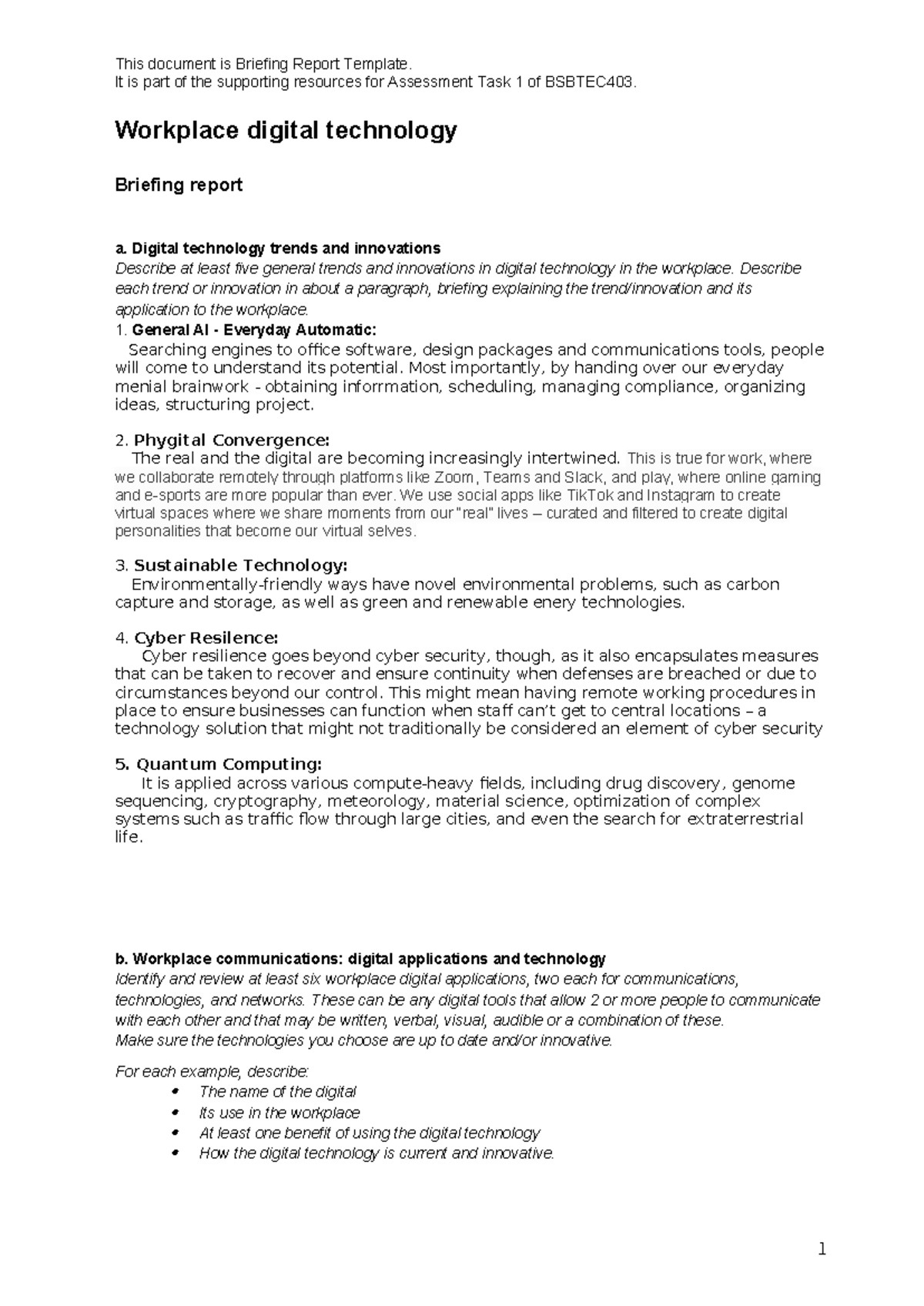 Briefing Report Template - It is part of the supporting resources for ...