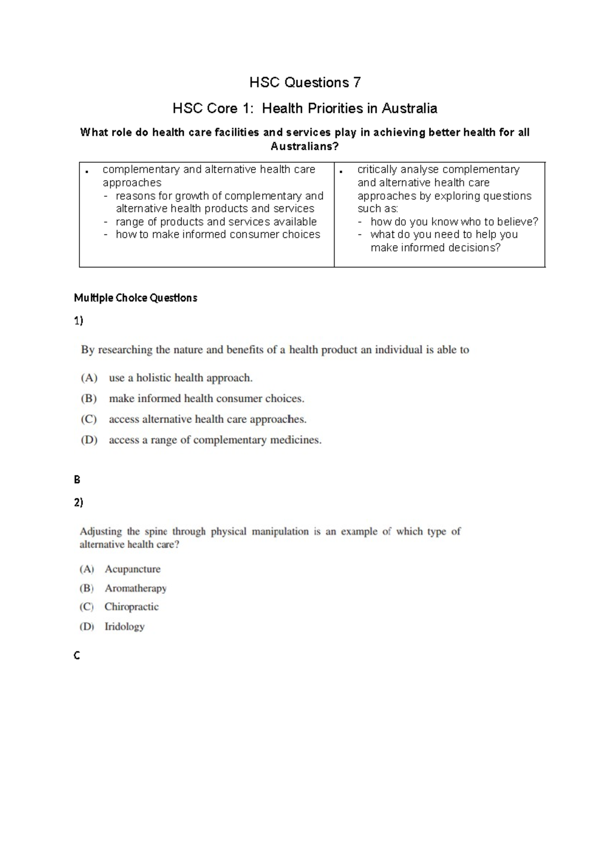 HSC Core 1: Health Priorities in Australia - Lesson 7e Insights - Studocu