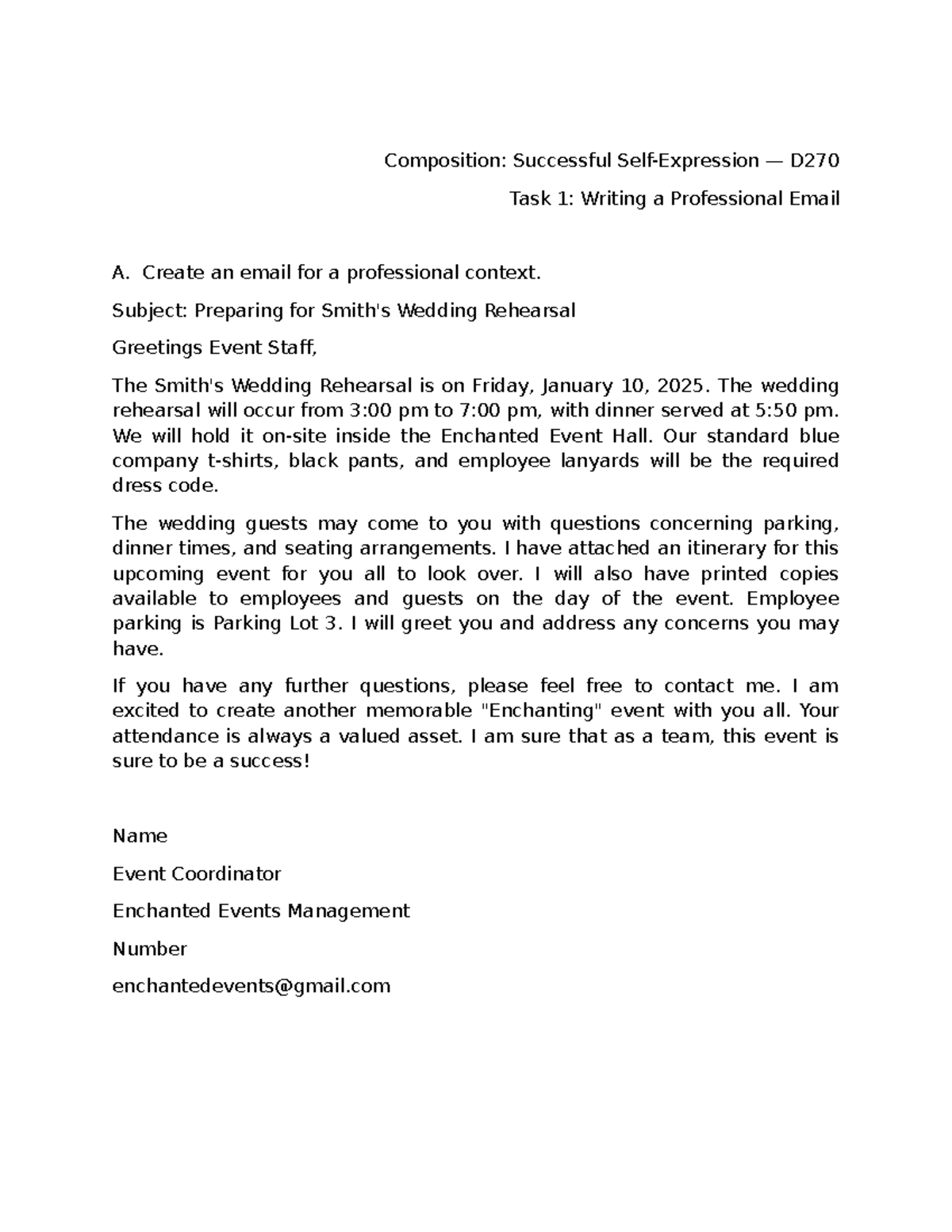 D270 Task 1 - D270 Task 1 - Composition: Successful Self-Expression — D ...