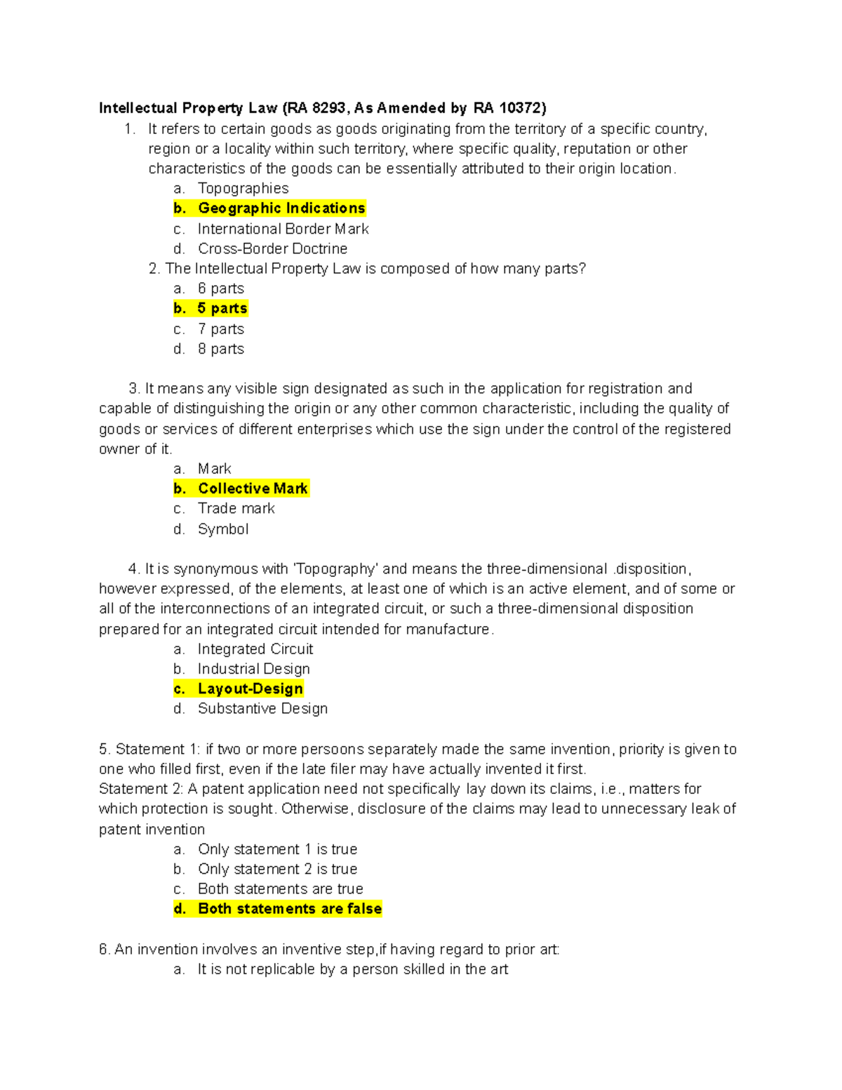 Intellectual Property Law Review (RA 8293, RA 10372) - Practice Notes ...
