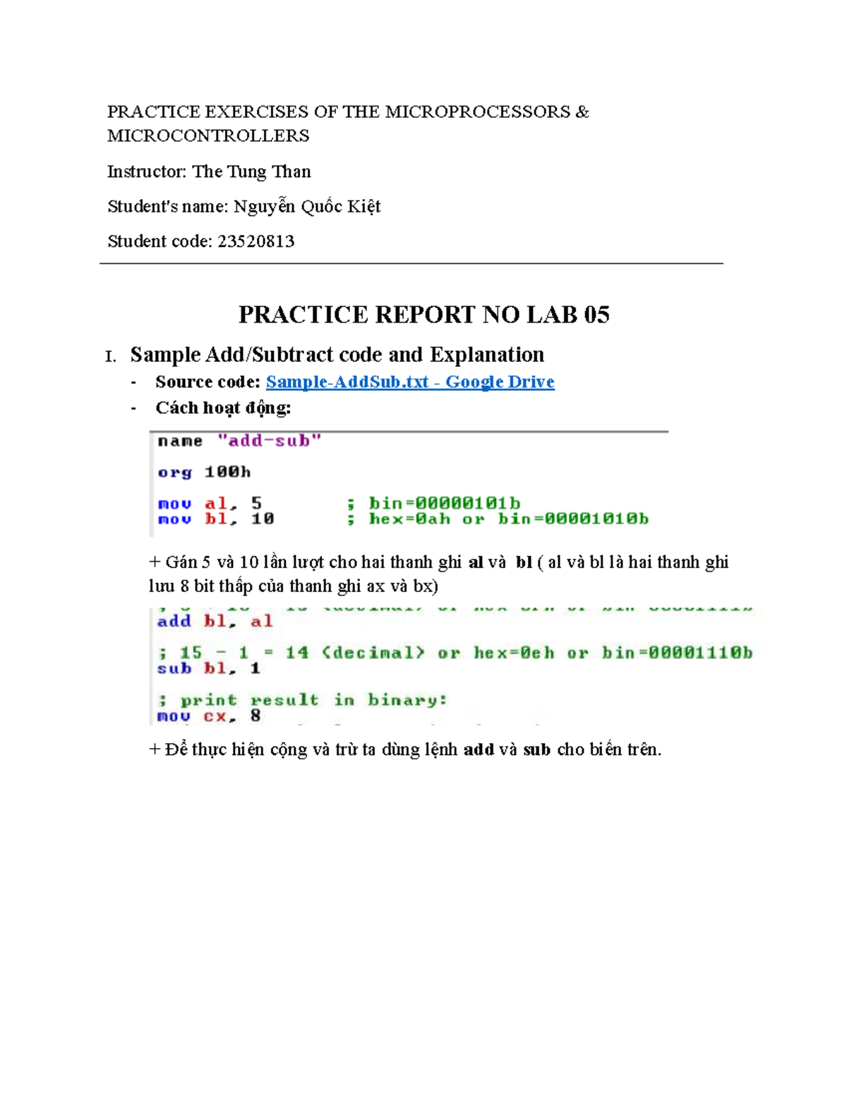 23520813 Microprocessors & Microcontrollers Lab 05 Practice Report ...
