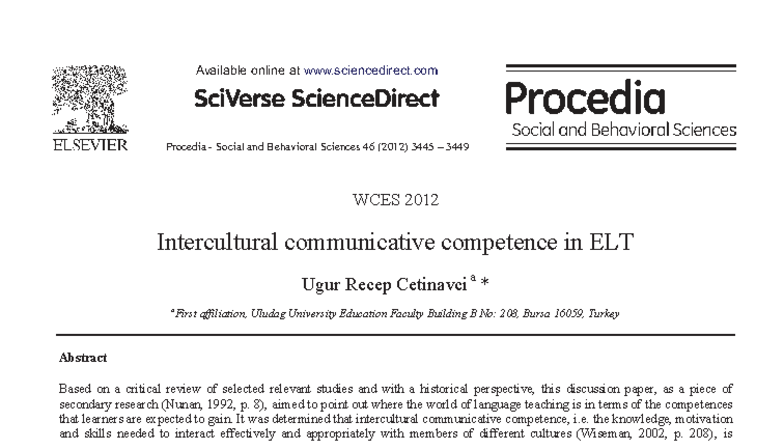 Intercultural Communicative Competence in ELT: A Critical Review (EDU ...