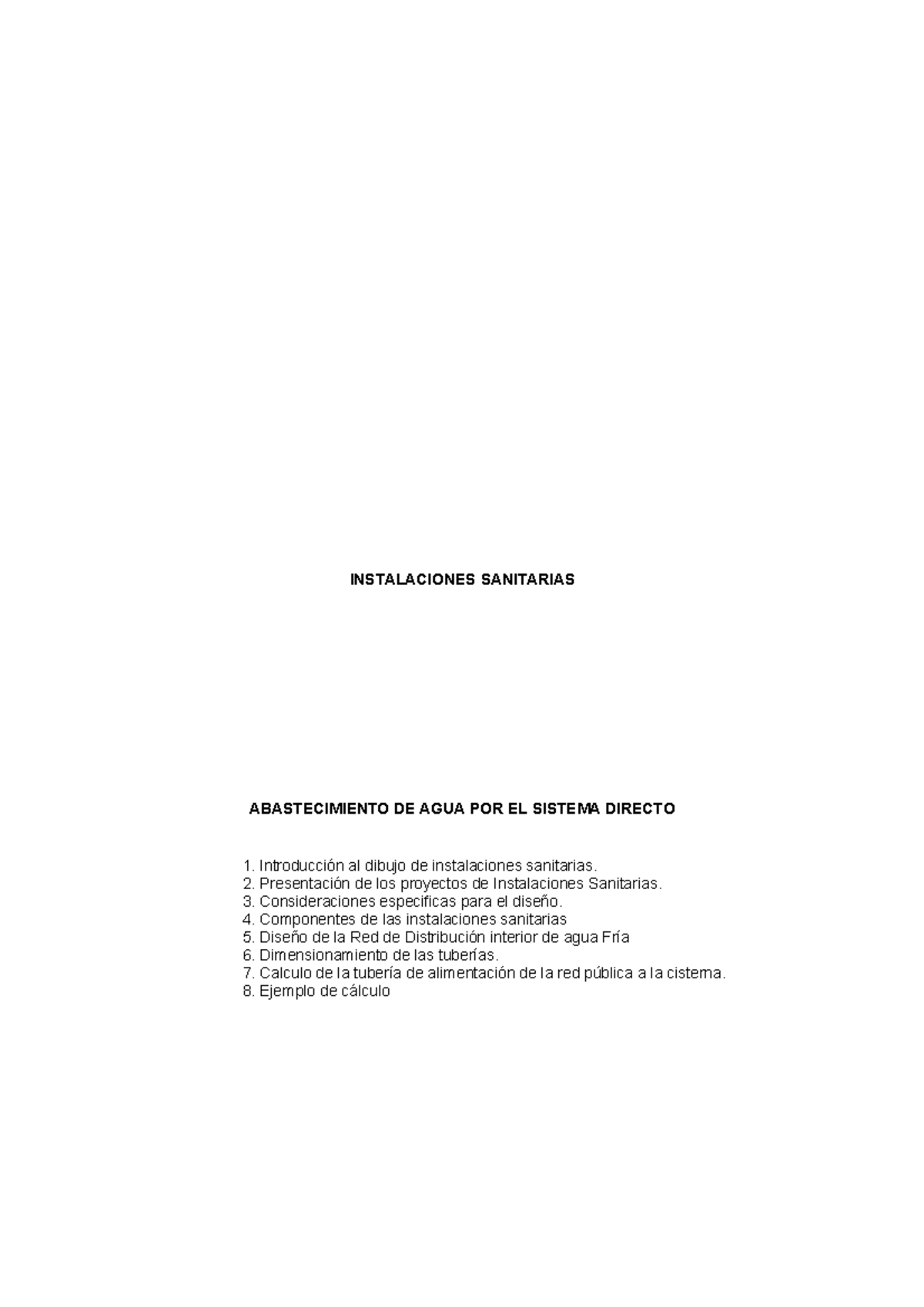 Abastecimiento de Agua por Sistema Directo - Instalaciones Sanitarias - Document Preview