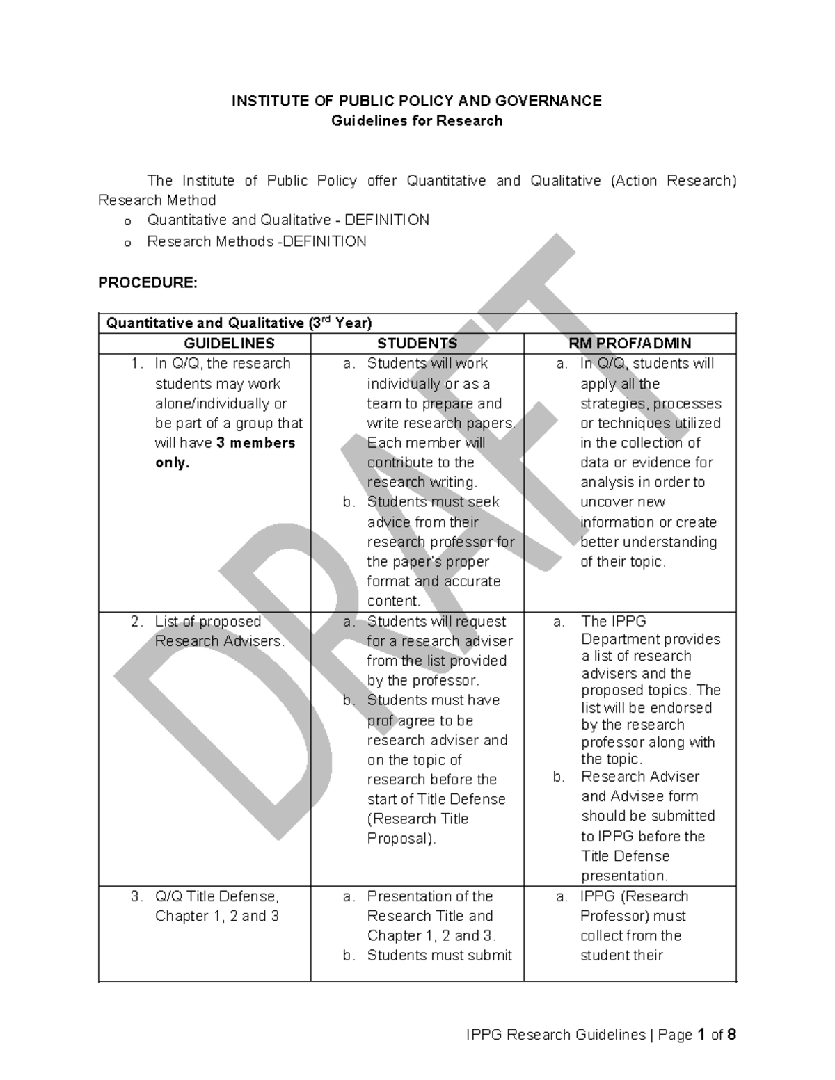 IPPG Research Guidelines for 3rd & 4th Year Students - Studocu