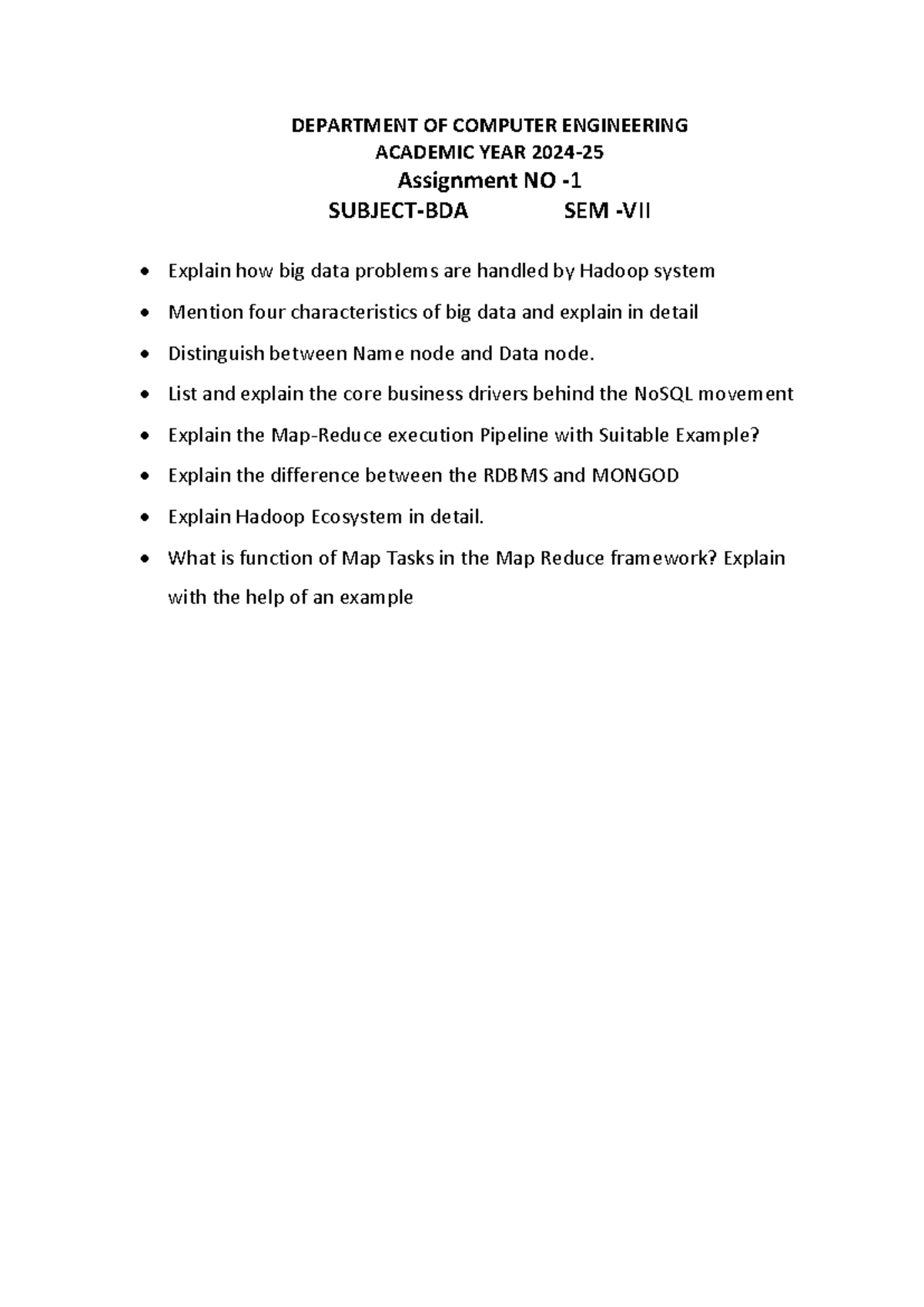 BDA- Assignment NO 1 - DEPARTMENT OF COMPUTER ENGINEERING ACADEMIC YEAR ...