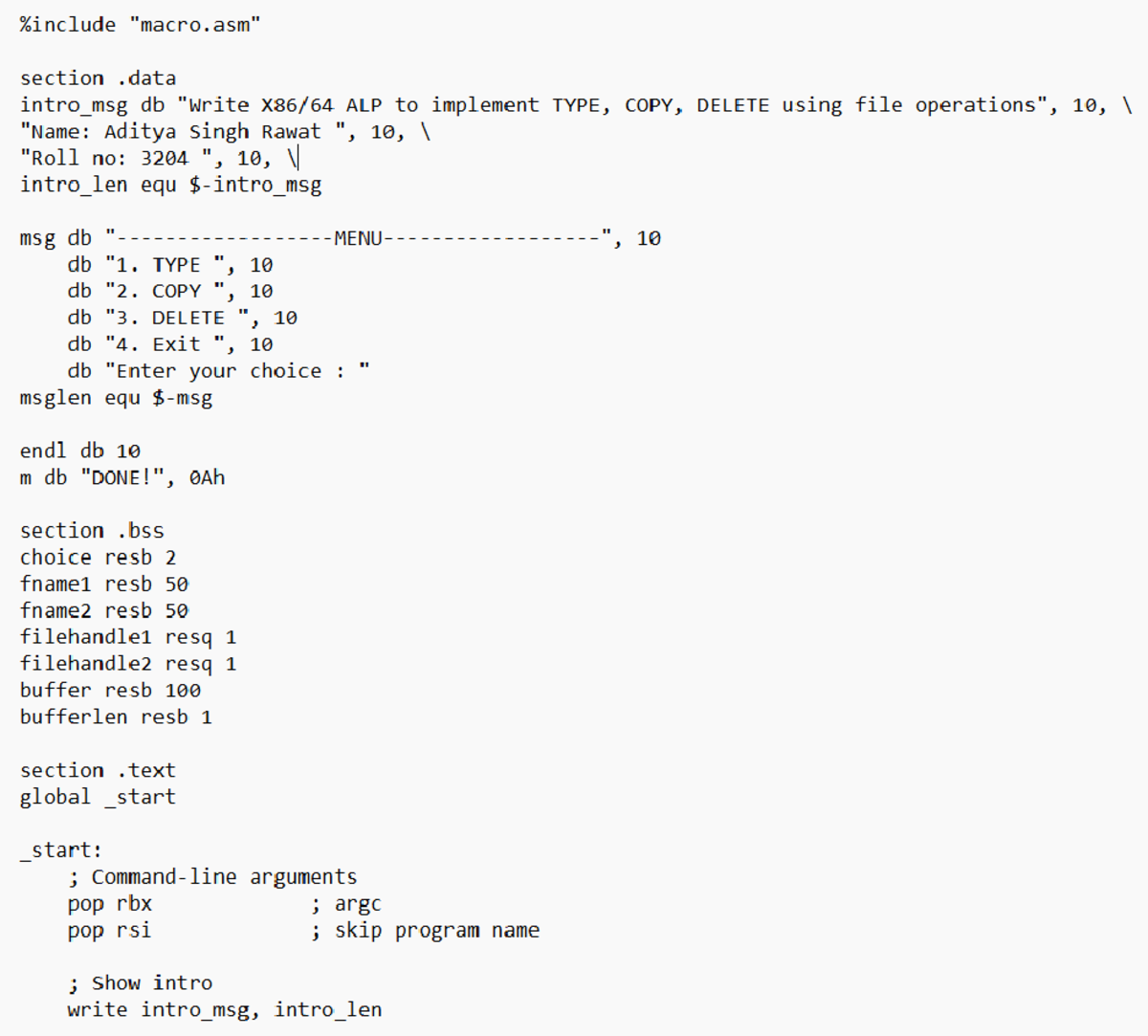 Ass9 - Practical Implementation of TYPE, COPY, DELETE in ALP - Studocu