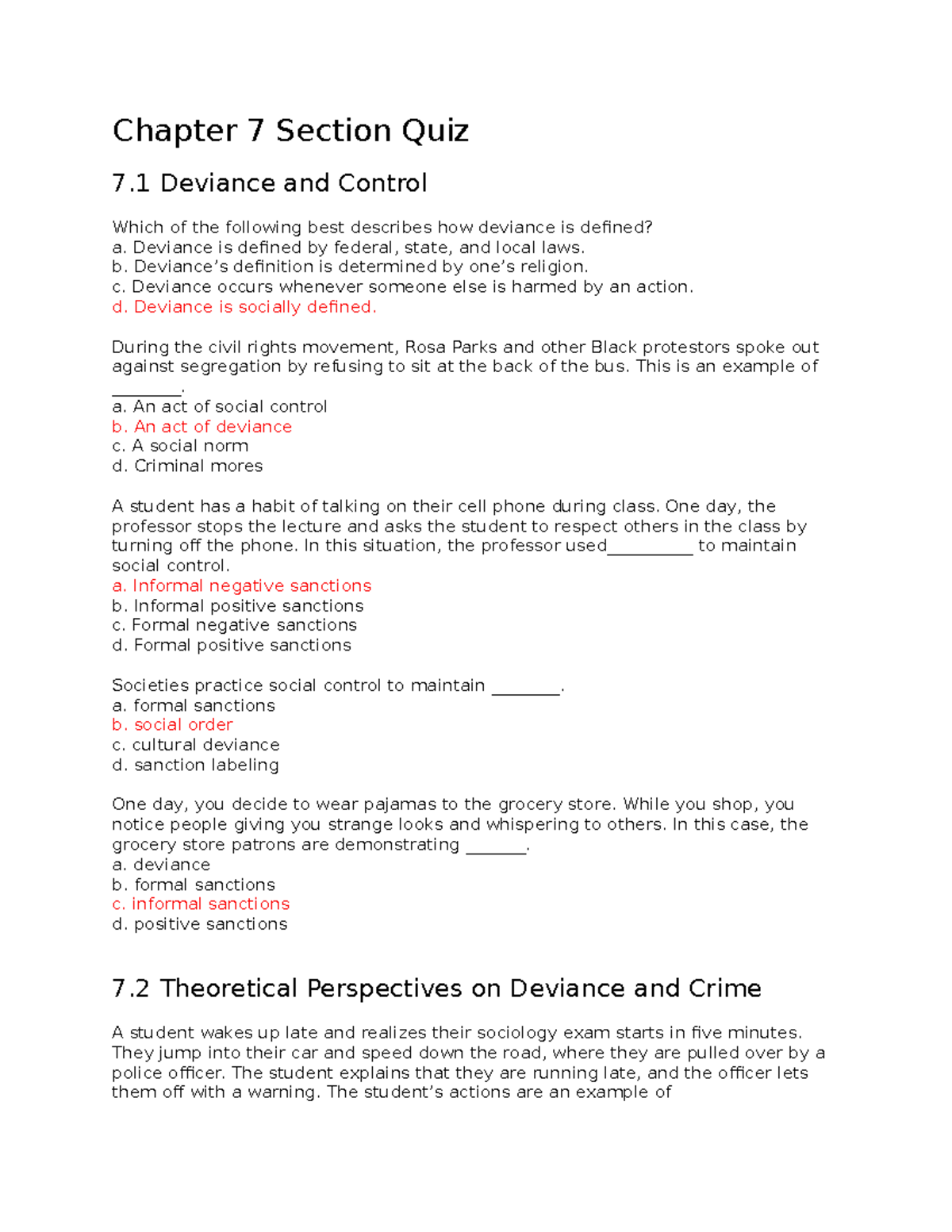Chapter 7 Section Quiz on Deviance and Social Control - Studocu