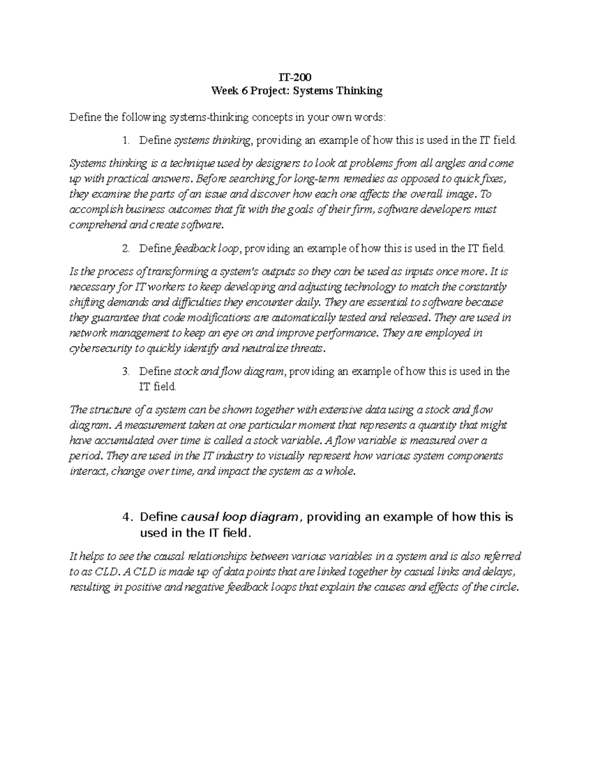 Week 6 Project: Defining Systems Thinking in IT - Studocu