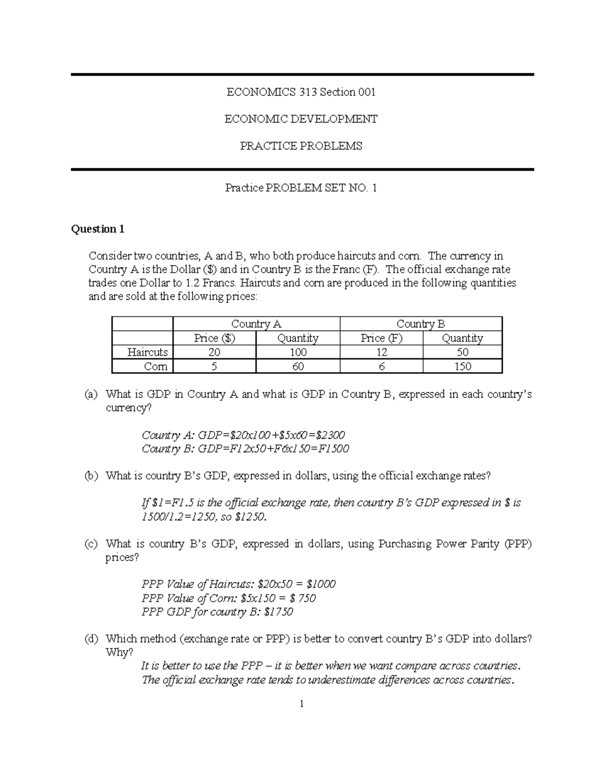 ECON 313 - Economic Development Practice Problems Set 1 - Studocu