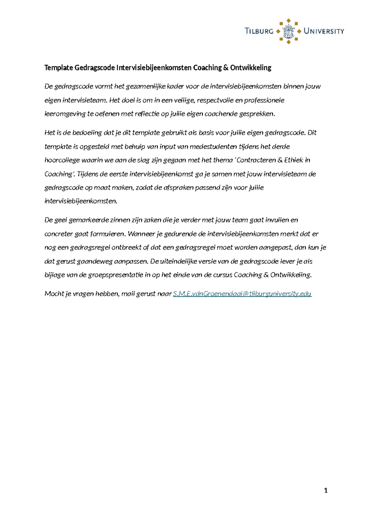 Template Gedragscode voor Intervisiebijeenkomsten Coaching Ontwikkeling ...