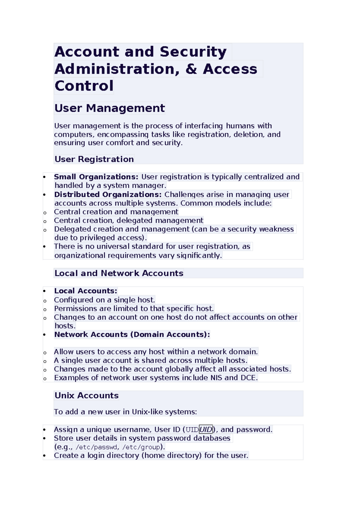 Network Management Overview: User Management, Access Control, and ...