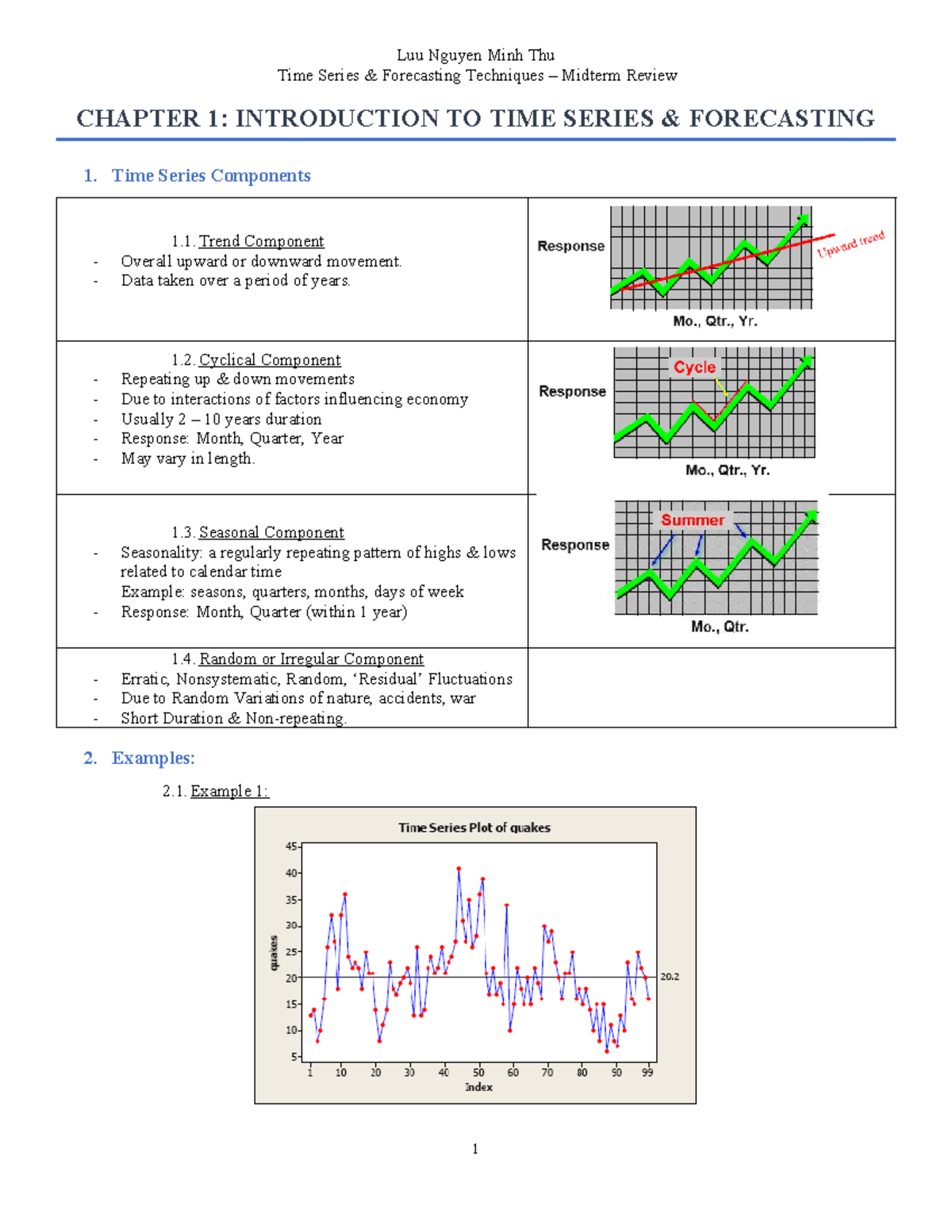 Time Series Forecasting Techniques Midterm Review (TS 101) - Studocu
