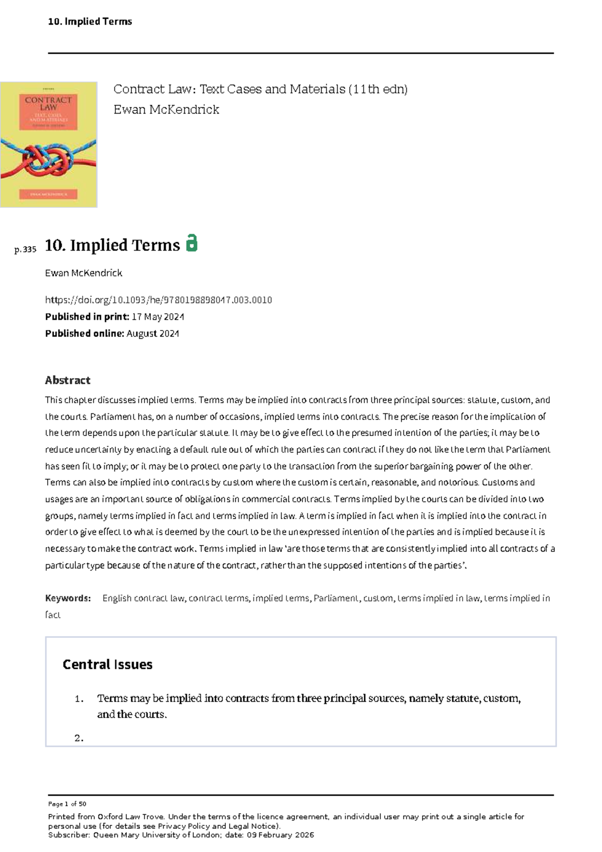 10. Implied Terms in Contract Law: Key Concepts and Case Studies - Studocu
