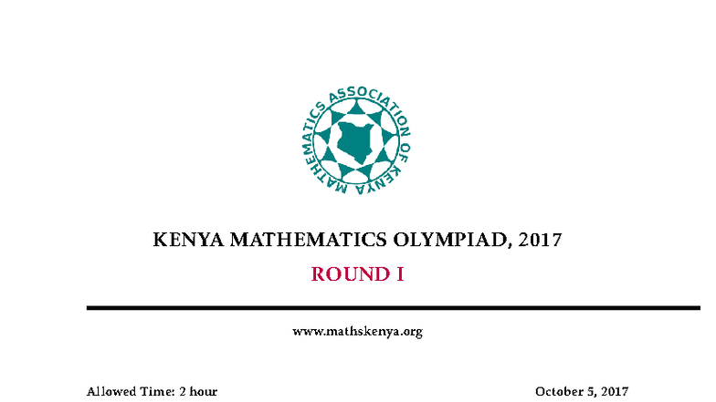 KENYA MATH OLYMPIAD 2017 ROUND I - Exam Paper - Studocu