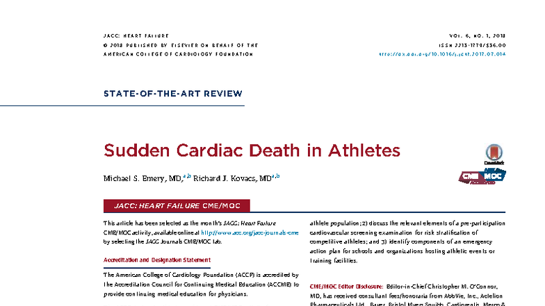 JACC: Heart Failure - Sudden Cardiac Death in Athletes (Vol. 6, No. 1 ...