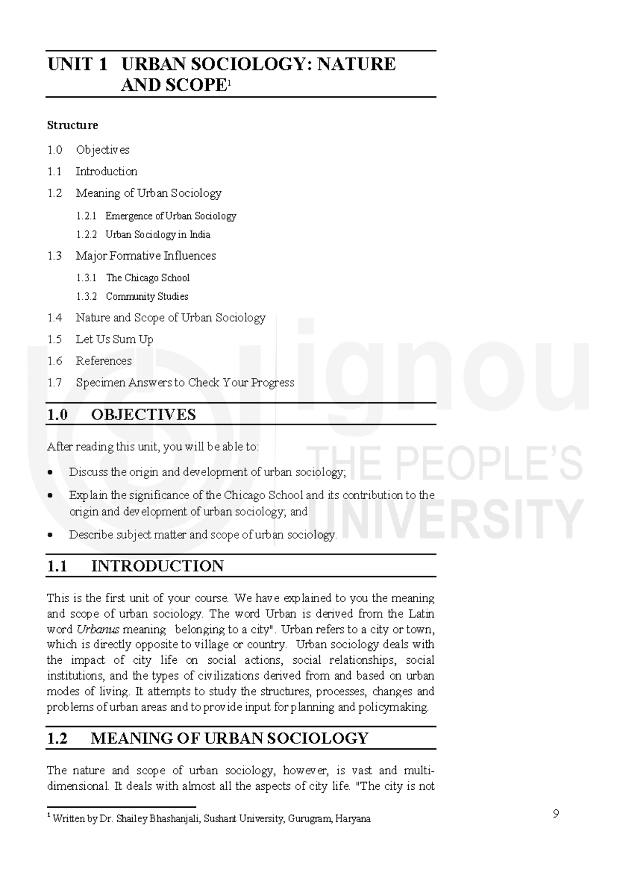 UNIT 1: URBAN SOCIOLOGY - NATURE AND SCOPE (Course Code: SOC101) - Studocu