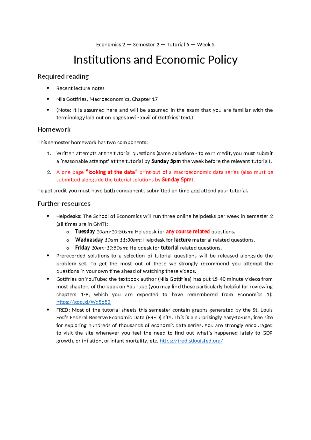 Tutorial 5 - Economics 2 - Macro - Homework Questions and Data Analysis ...