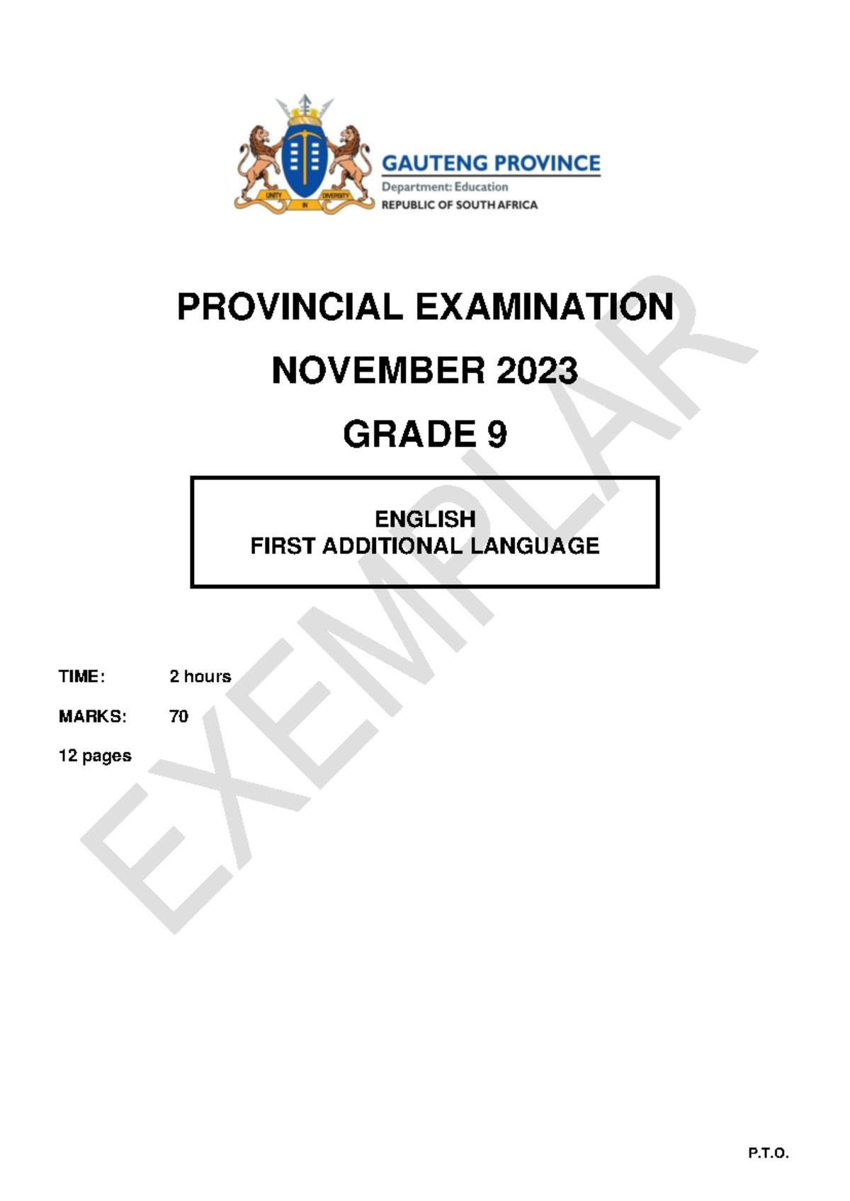 Gr 9 English FAL 2023 Final Exam Question Paper And Instructions 