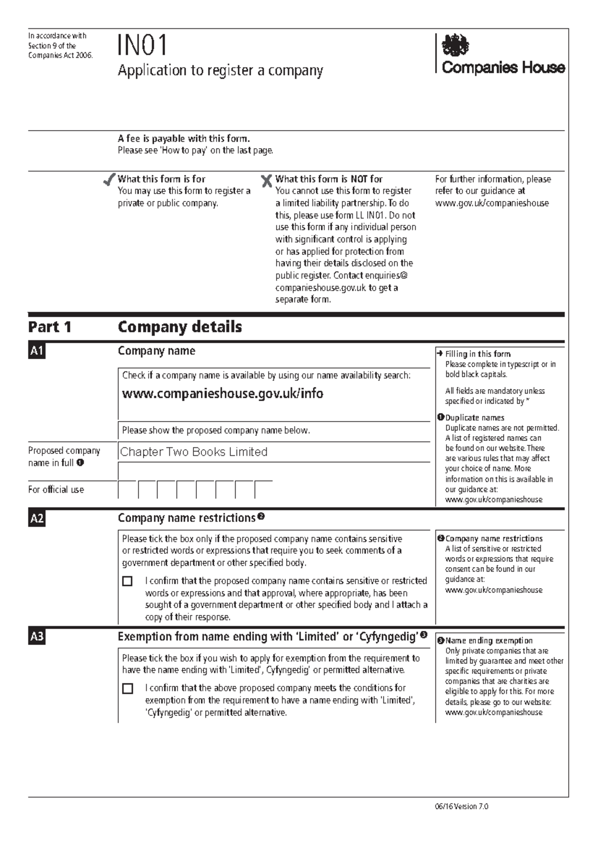 IN01 Application to Register a Company - Companies Act 2006 Guide - Studocu