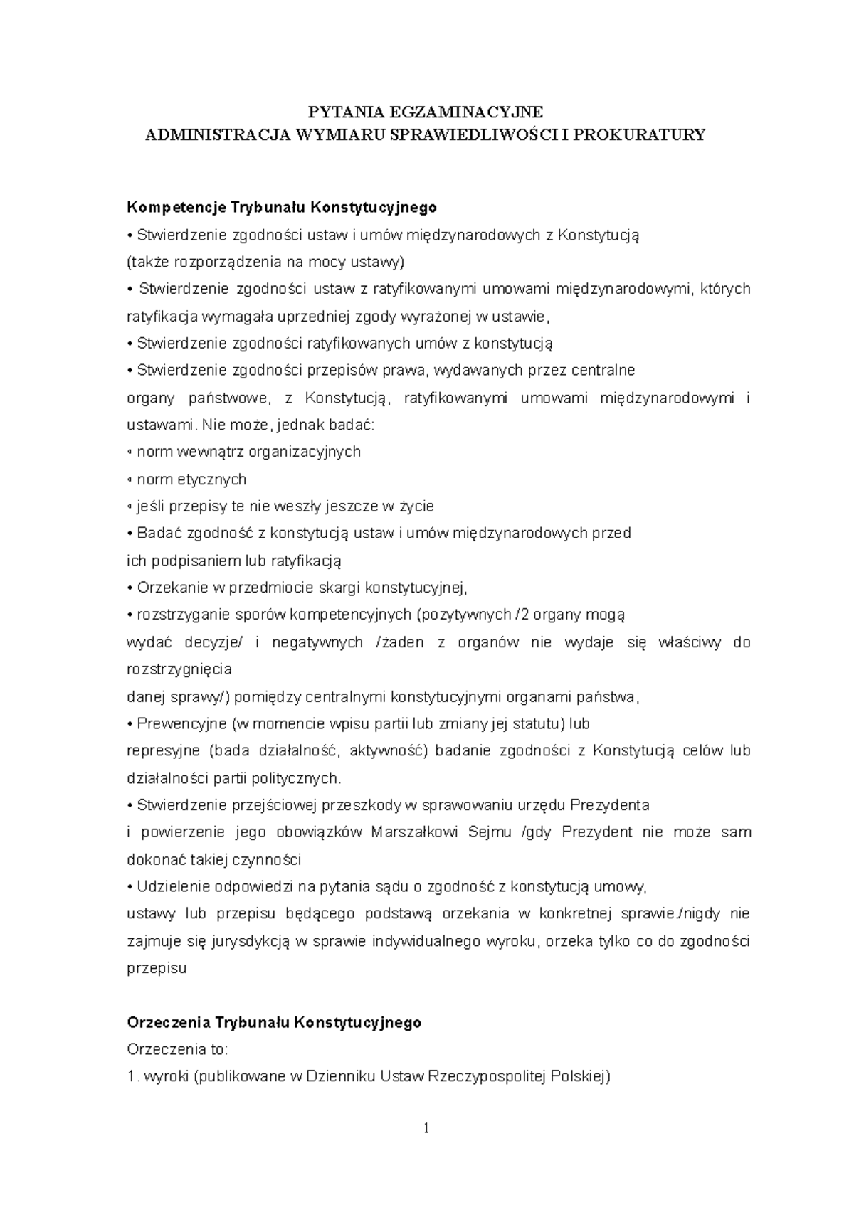 Pytania Egzaminacyjne z UOOP: Kompetencje Trybunału Konstytucyjnego ...