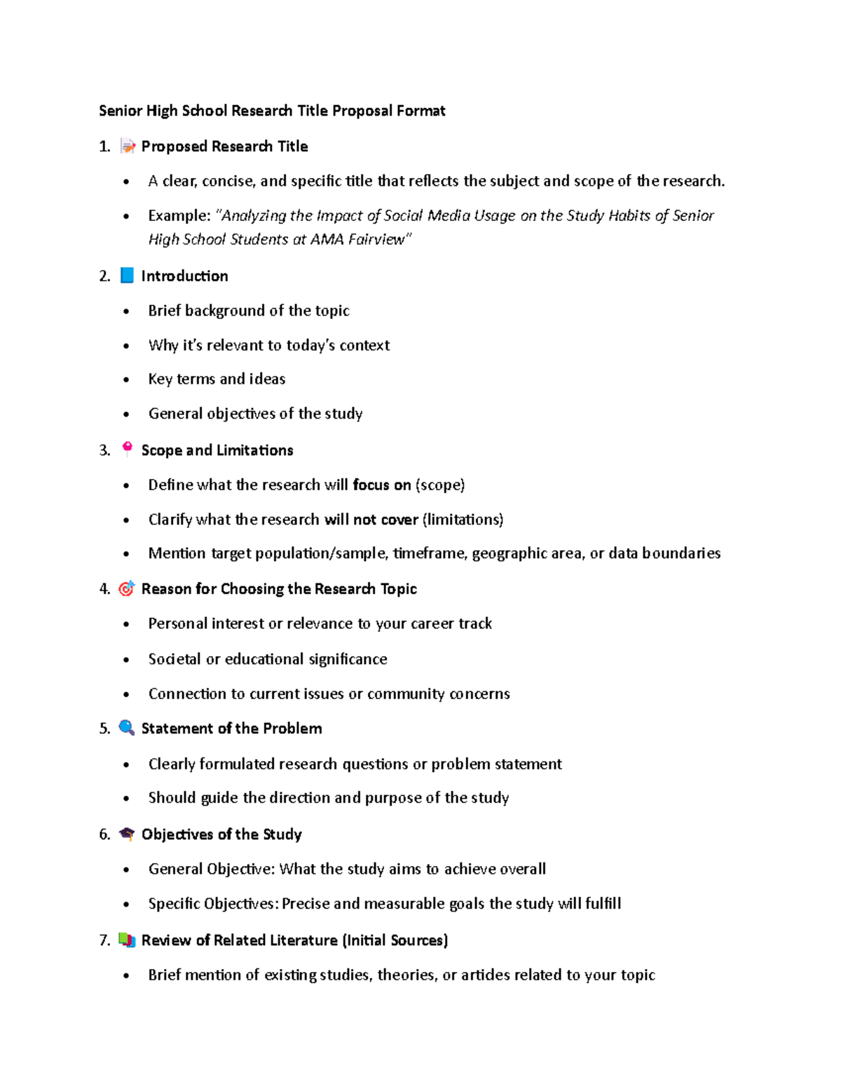 Senior High School Research Proposal Format Guide - Studocu