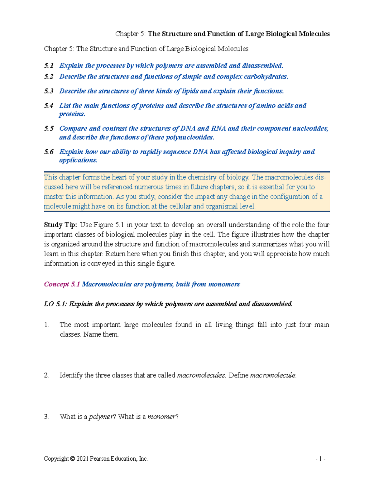 Bio12 ARG 05: Chapter 5 - Structure & Function of Biological Molecules ...